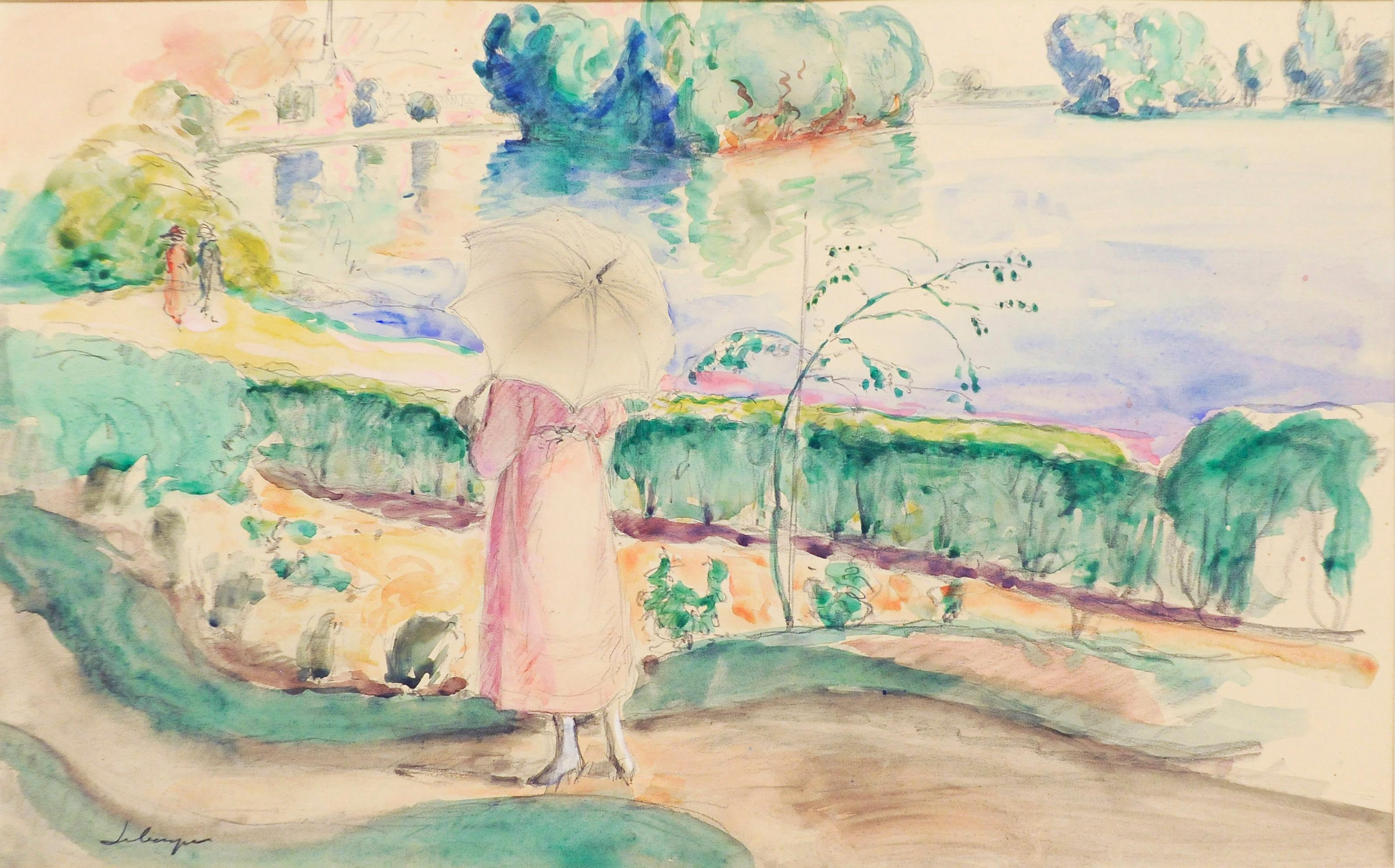 Henri Lebasque Landscape Art - Jeune femme promenade dans le parc