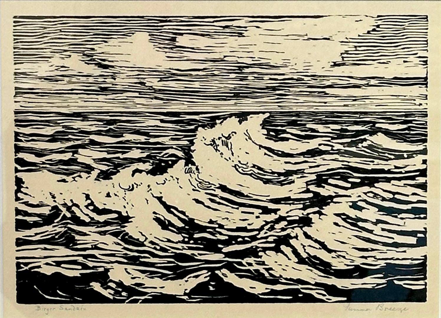 "Summer Breeze", Woodblock print w/ artist ink-addition make this one-of-a-kind - Art by Birger Sandzen