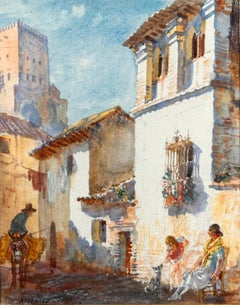 Original ink and watercolor art sketch of street scene in Assisi, Unique  artistic aquarella art. Italian city travel illustration home gift.