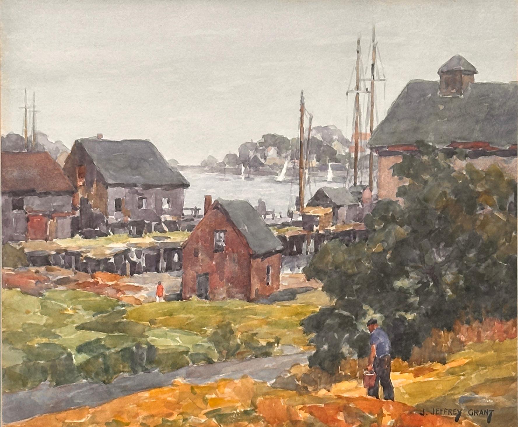 James Jeffrey Grant Landscape Art - "Gloucester Harbor, MA" - Painting done by Chicago based artist, James J. Grant