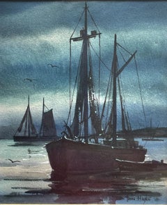 Vintage Watercolorist Artist, John Cuthbert Hare (1908-1978), "Dock Scene" 