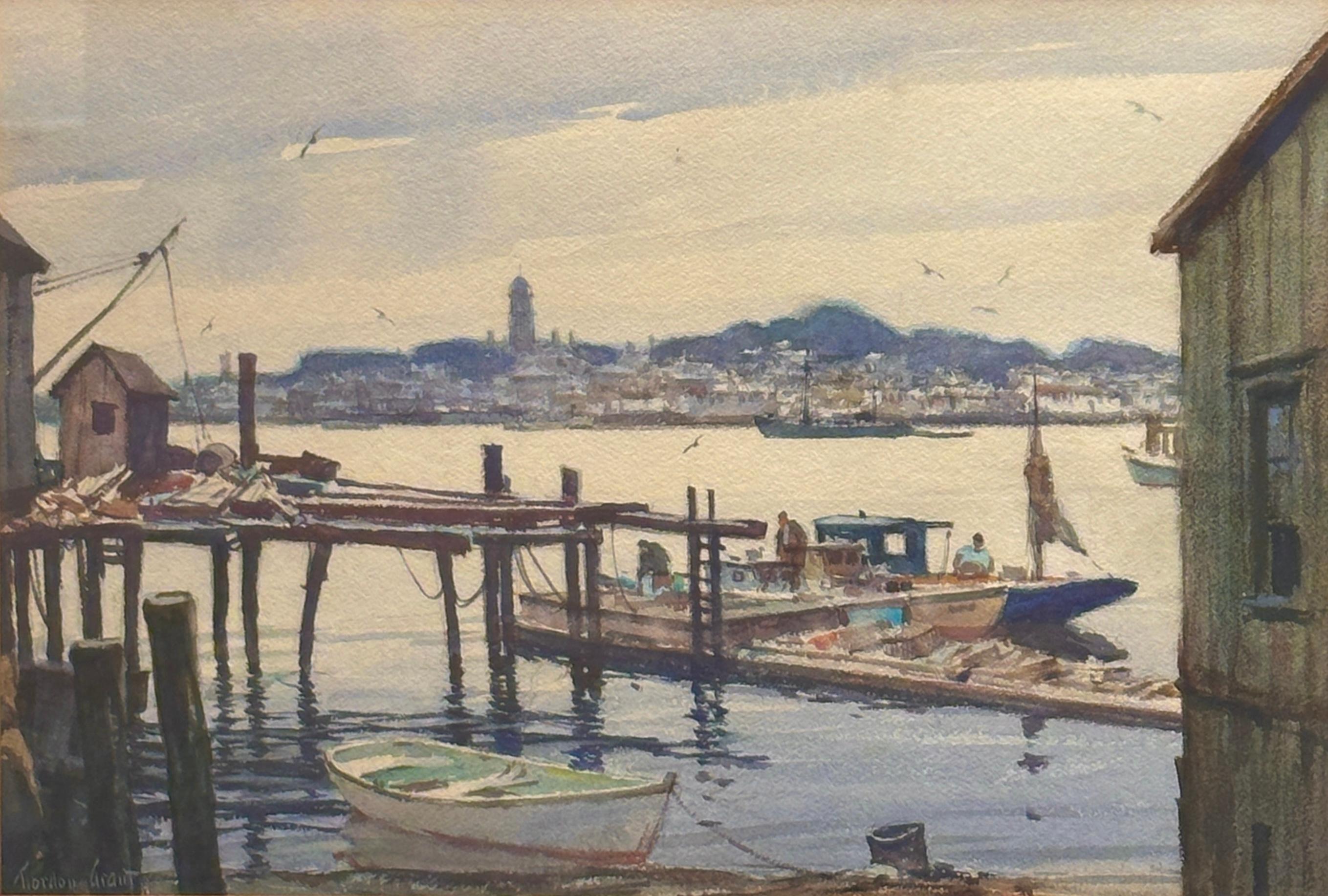 Aquarelle maritime de Gordon Grant Gloucester, Cape Ann, signée