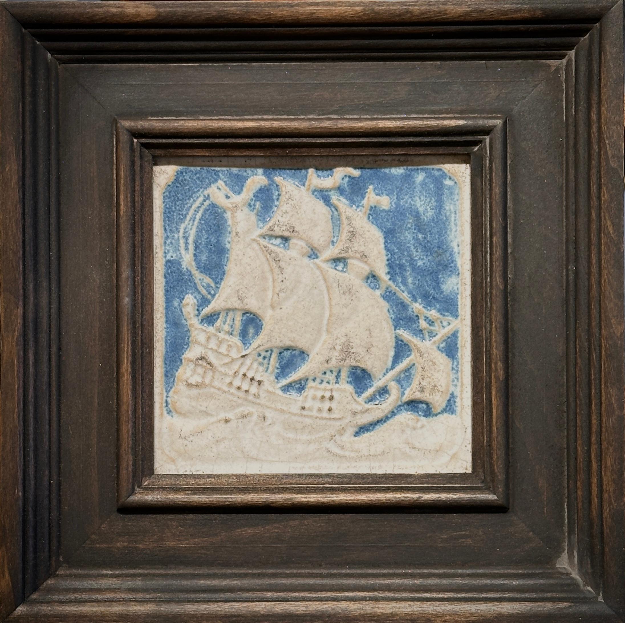 Marblehead, Massachusetts, Keramikfliesen, Galleonschiff, Blau und Weiß (Amerikanischer Impressionismus), Art, von Unknown