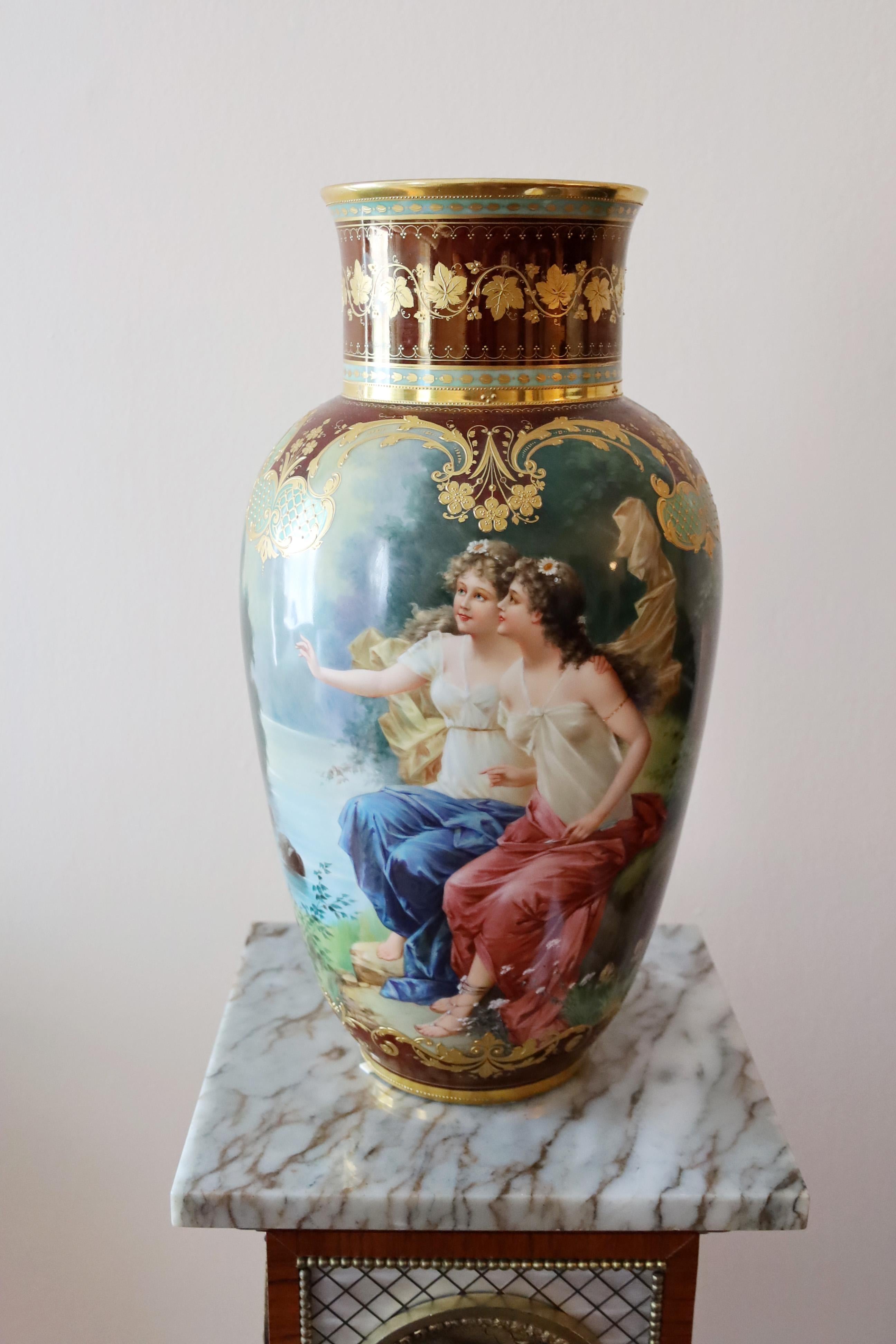 MONUMENTAL ROYAL VIENNA PORTRAIT VASE PORCELAIN HANDPAINTED 19TH CENTURY - Art by Unknown