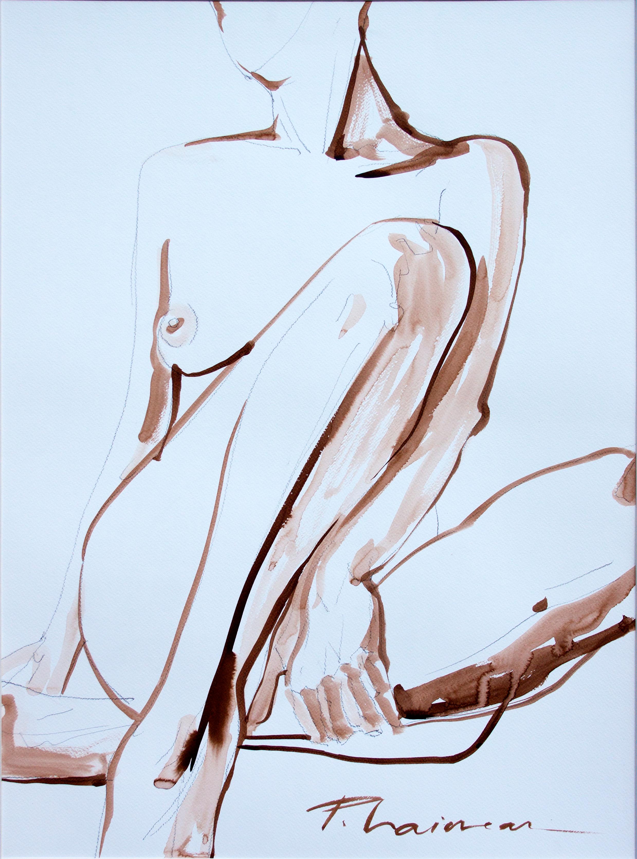 SUMMER - female nude - by Paula Craioveanu - original sepia drawing