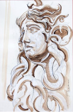 Medusa Head - original ink on paper by Paula Craioveanu Neo Mythology