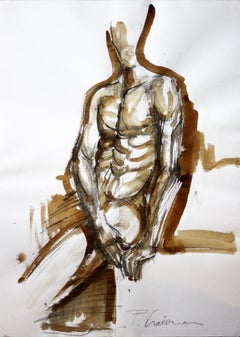 Amphibian Man - male nude ink drawing by Paula Craioveanu