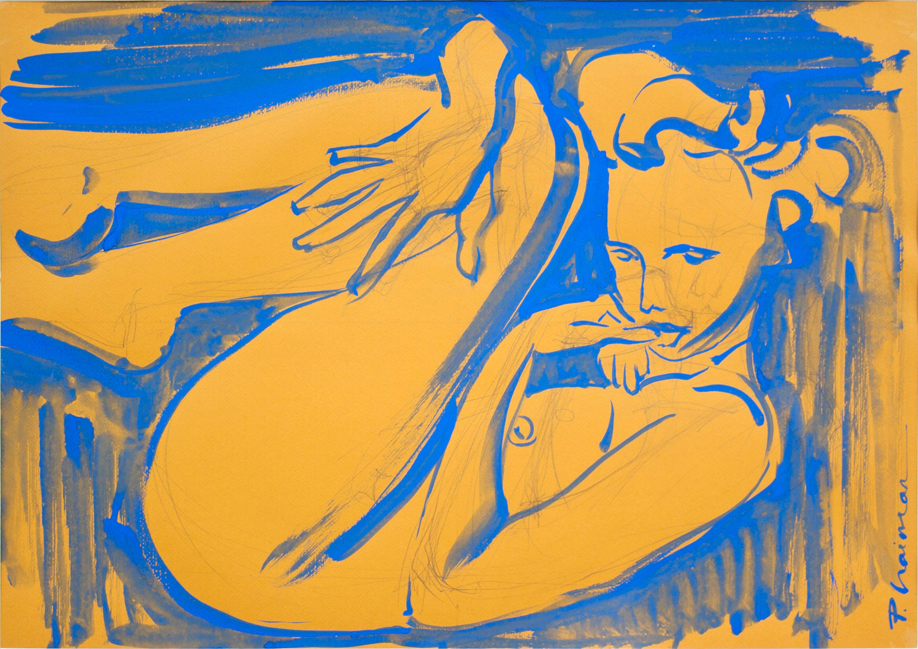 
Blue Nude. Inspired by Matisse.
Part of my "Nude in Interior" series
Original, signed.
50x70cm / 20x28in actual size

ink, graphite, tempera on paper
Shipping rolled in a tube from New York, directly from the artist.