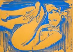 Blue Nude 1 - tempera originale sur papier de Paula Craioveanu inspirée par Matisse
