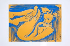 Blue Nude 1 - original tempera on paper by Paula Craioveanu inspired by Matisse