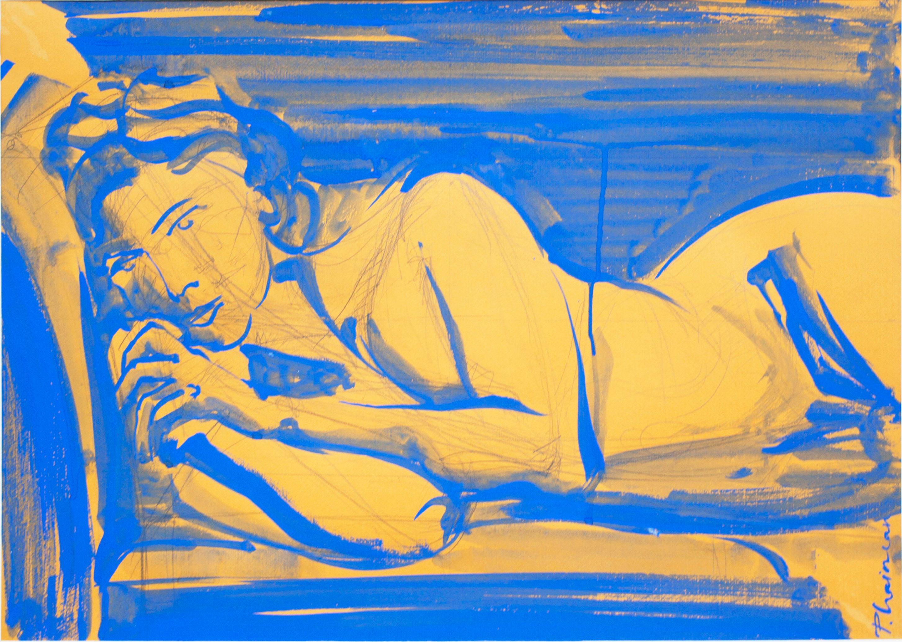 
Bleu (femme) Nu. Inspiré par Matisse. Une partie de ma série Nus à l'intérieur.
Original, signé.
50x70cm / 19.5x27.5in taille réelle

encre, graphite, tempera sur papier
Expédition roulée dans un tube, directement de l'artiste.