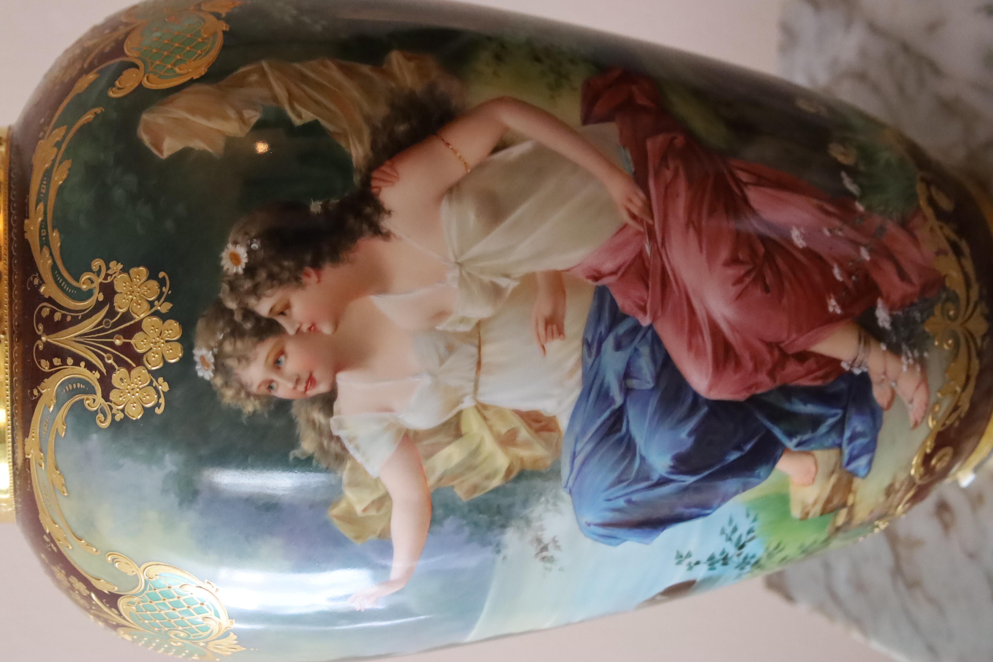 MONUMENTAL PORTRAIT ROYAL VIENNA VASE PORCELAIN FABRIQUÉ À LA Main 19ème SIÈCLE 3