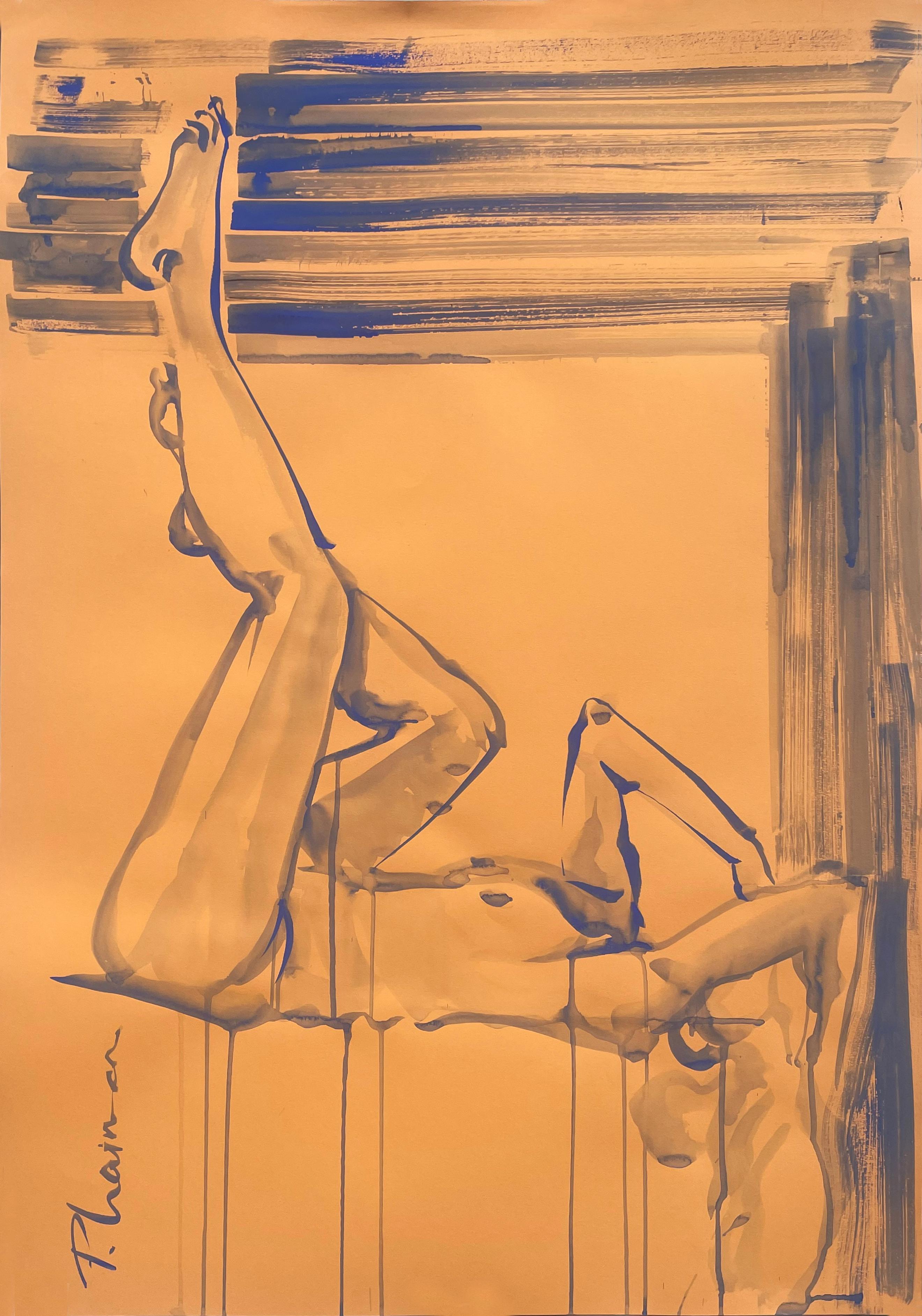 Siesta - original ultramarinfarbener großer Akt von Paula Craioveanu 39x27,5in 
