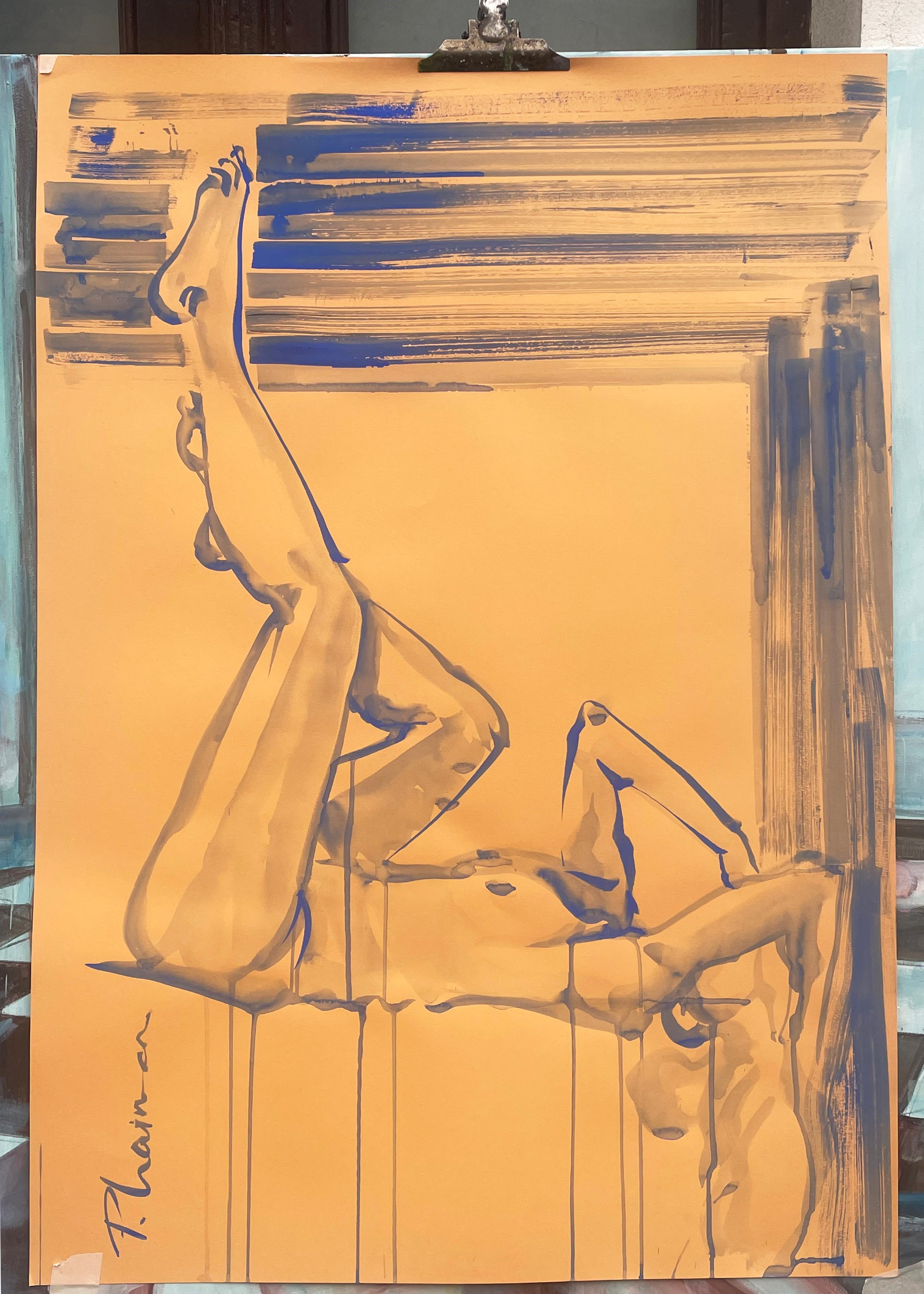 Siesta
100x70cm / 39x27.5in

Nude in Interior, pencil and ultramarine tempera on paper, inspired by Matisse.

Large drawing. Shipped rolled in a tube, from Florida, US.

Artist Statement
