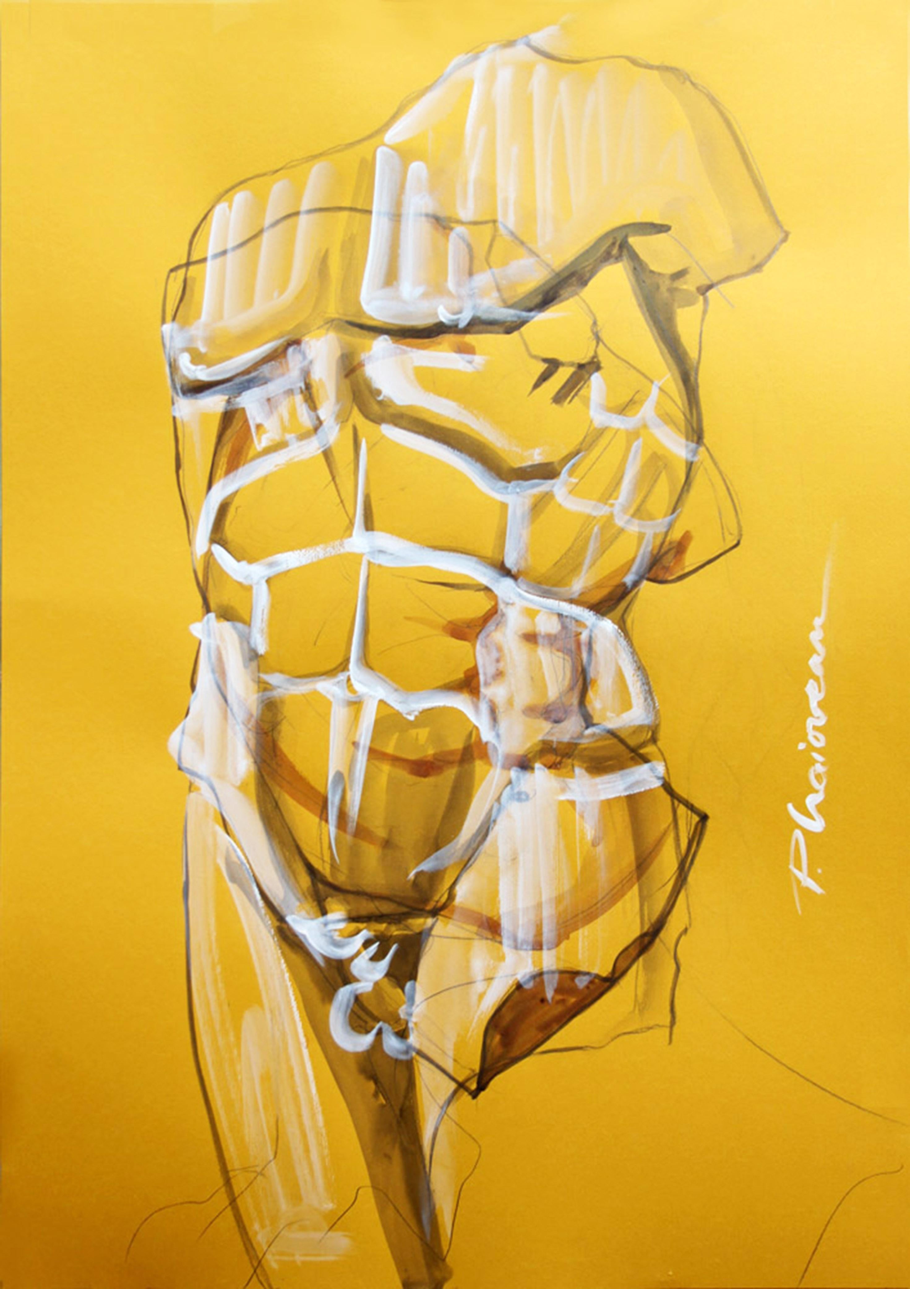 Body Double
Originalkunst, signiert
100x70cm / 30x27in
Tusche, Graphit, Tempera auf Papier
Großformat, wird in einer Rolle direkt aus dem Studio des Künstlers geliefert

Die Zeichnung ist mit 2 Holzteilen oben und unten befestigt, um sie gerade zu
