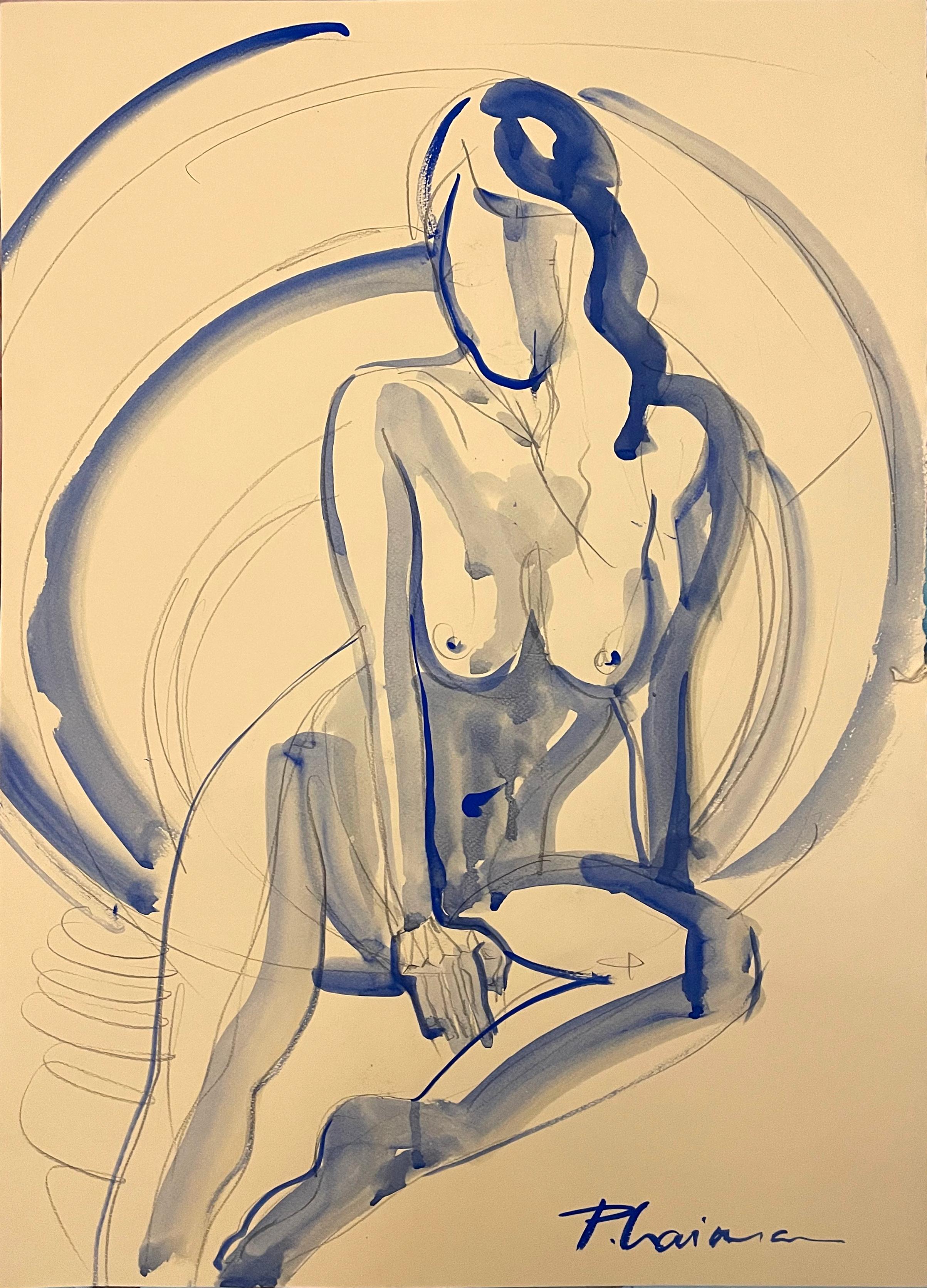 The Torrent  - blue nude by Paula Craioveanu original art inspired by Matisse