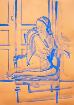 Solitude - grand nu bleu original de Paula Craioveanu, 39 x 27,5 pouces