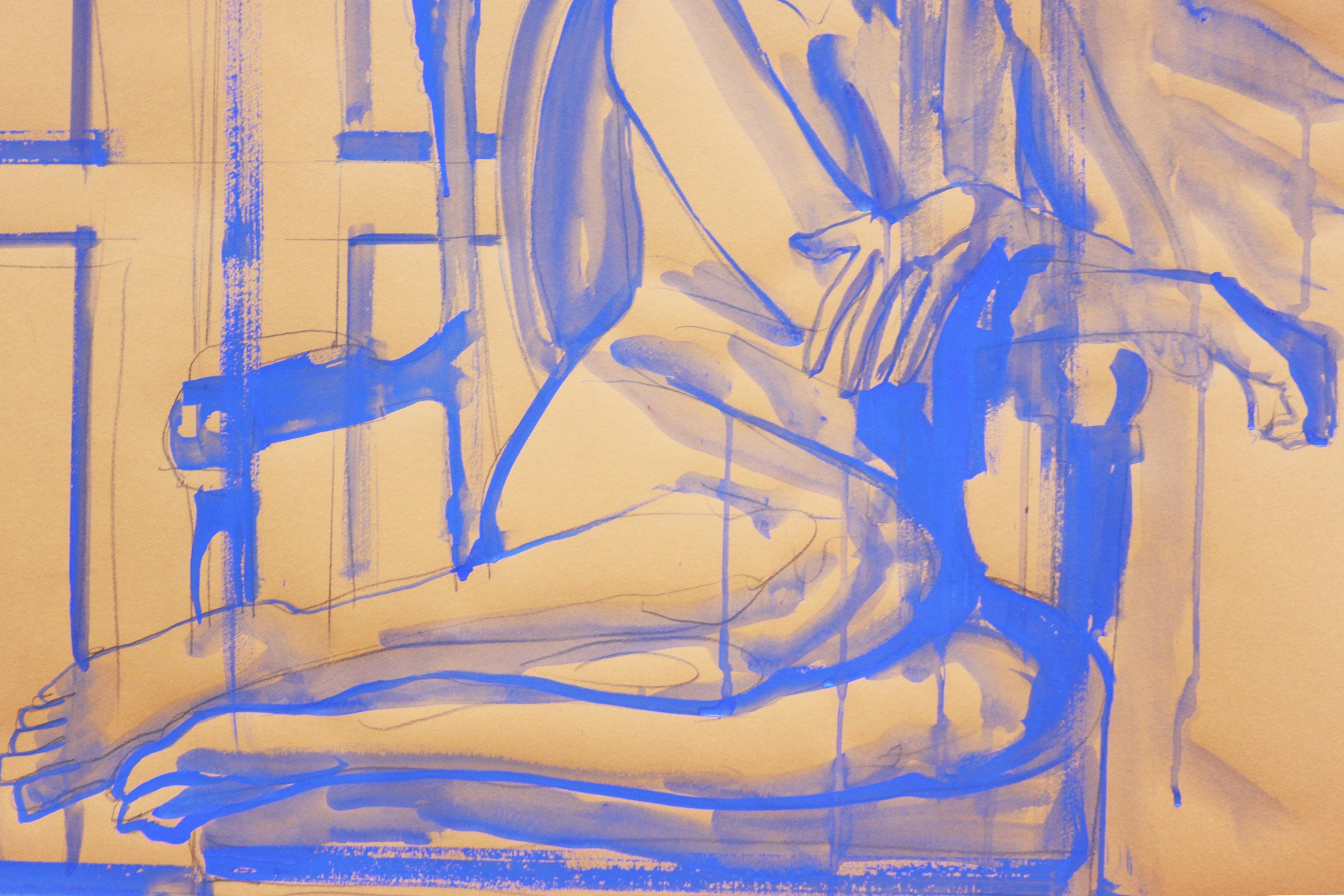 Solitude - original large art Blue Nude by Paula Craioveanu 39x27.5in For Sale 2