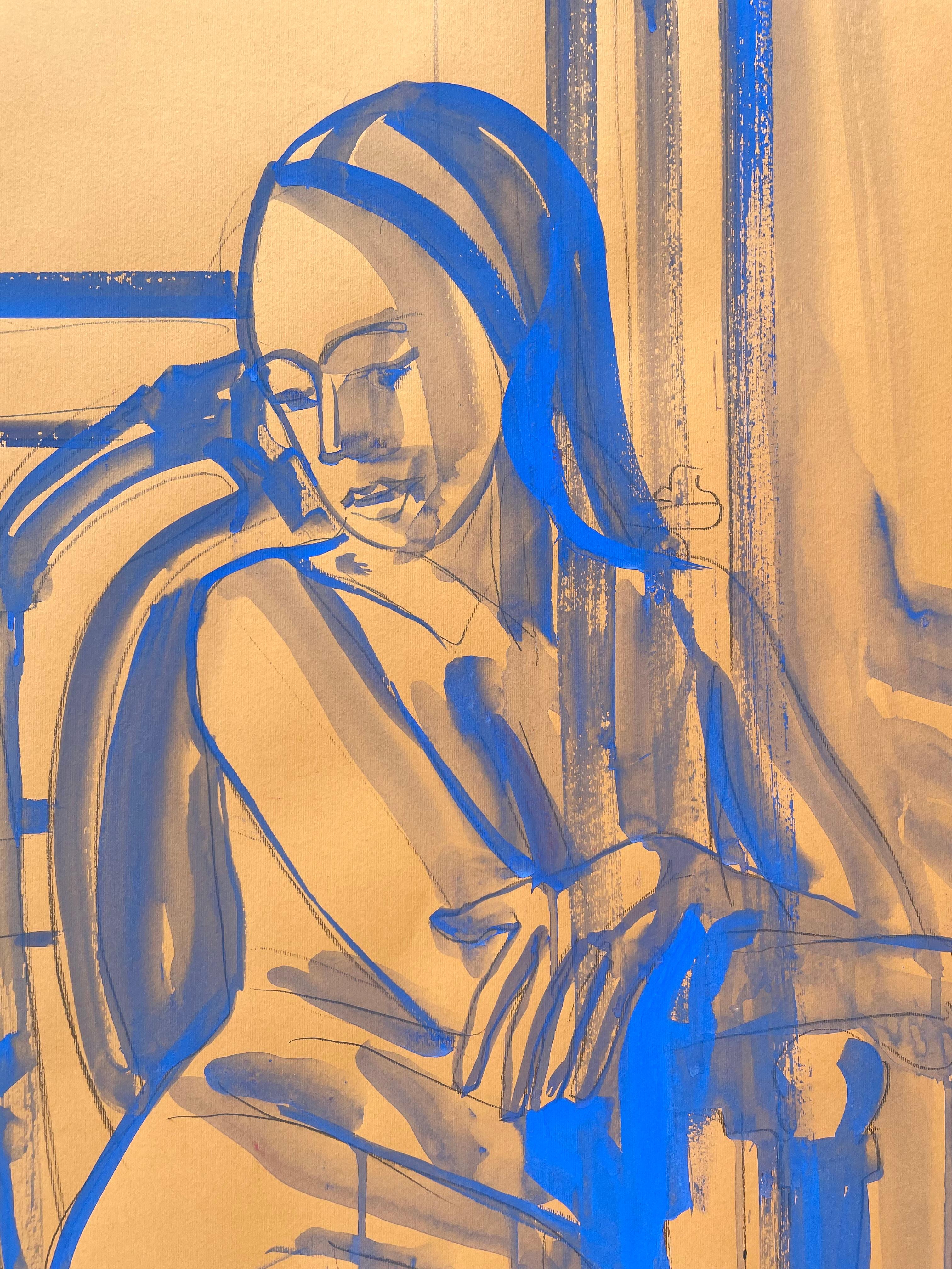 Private Moment - original large art Blue Nude by Paula Craioveanu 39x27.5in For Sale 3