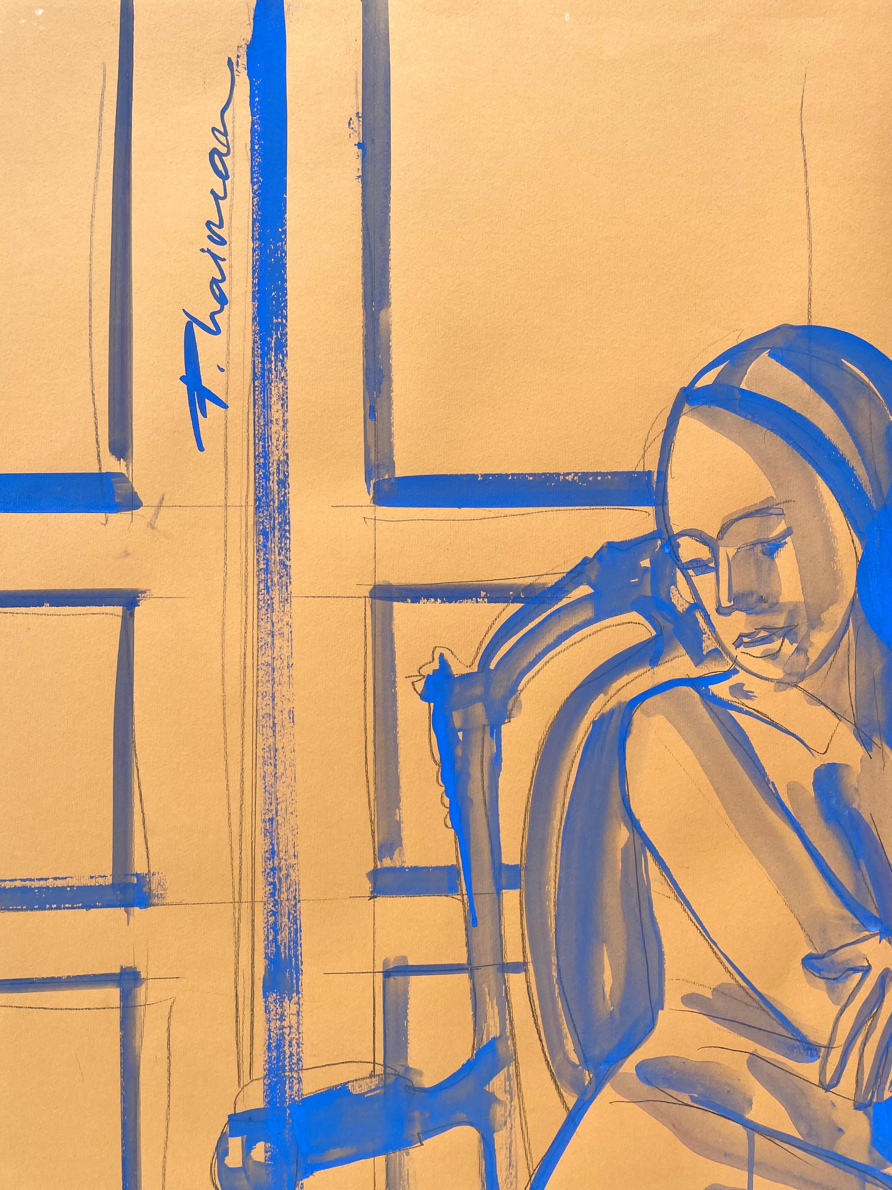 Private Moment - original large art Blue Nude by Paula Craioveanu 39x27.5in For Sale 4