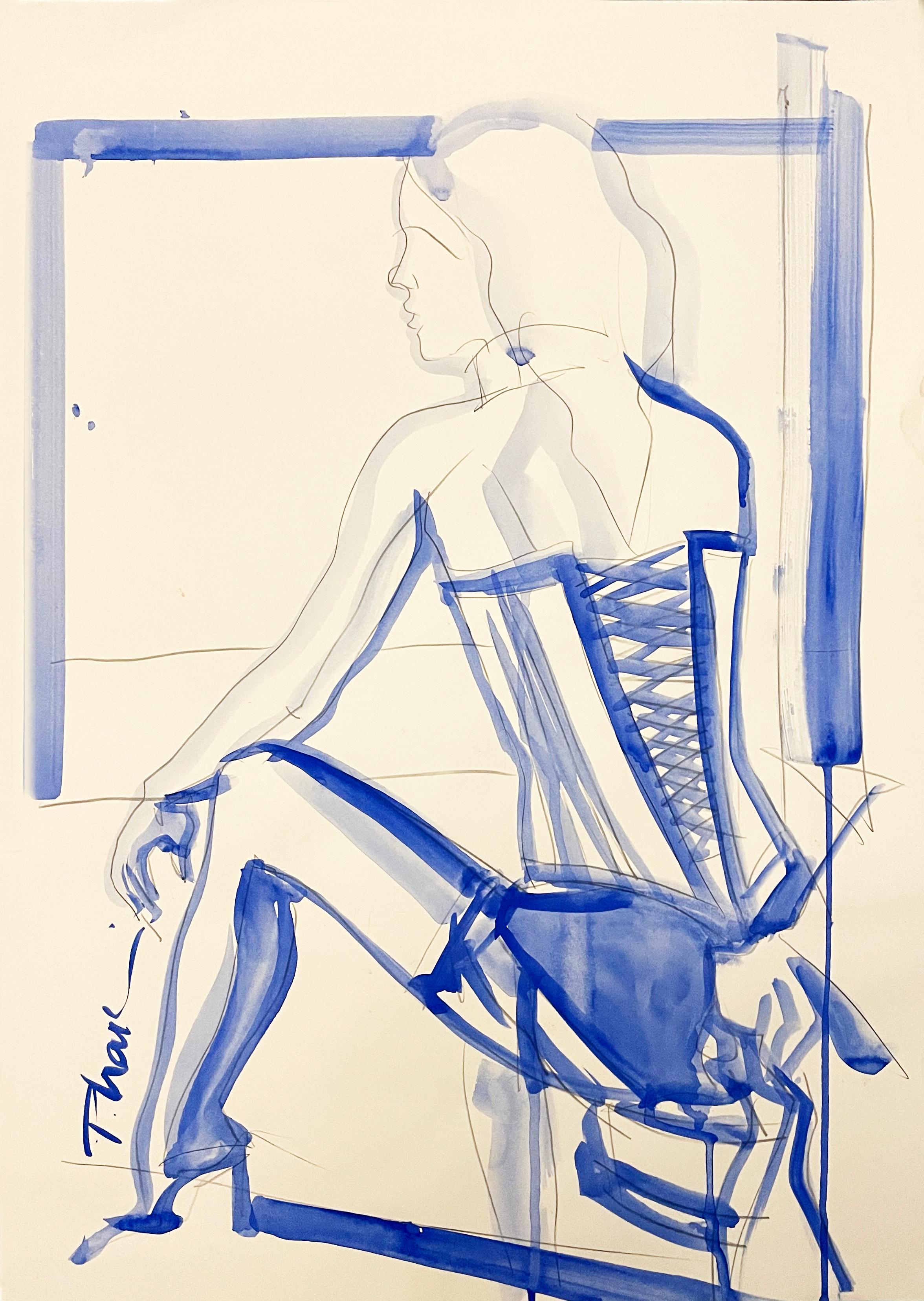 Ballerina - original unique female drawing.
Part of my Blue Nude series, inspired by Matisse. Ultramarine tempera on paper.
Shipped rolled in a tube, directly from the artist's studio. Shipping anywhere in the world, flat rate. Registered