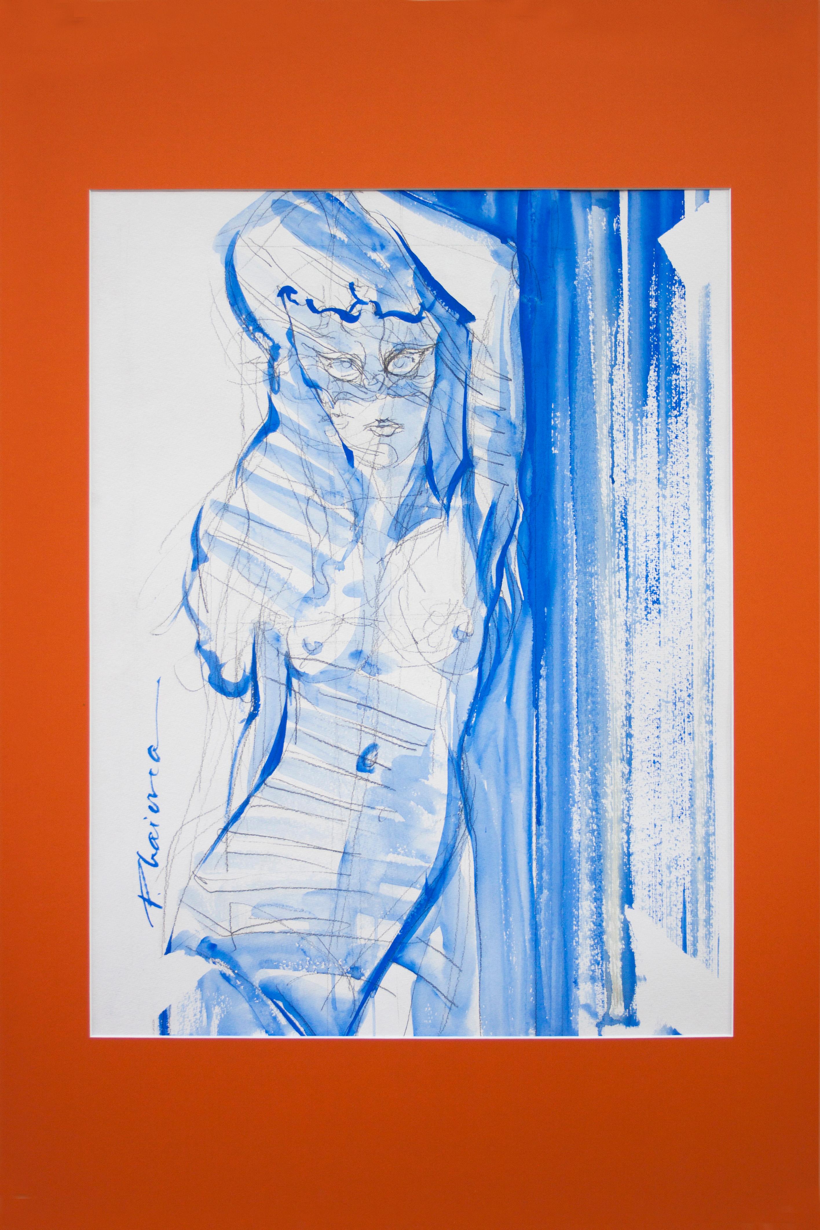 Masked Beauty in Blue original female nude by Paula Craioveanu inspired Matisse For Sale 1