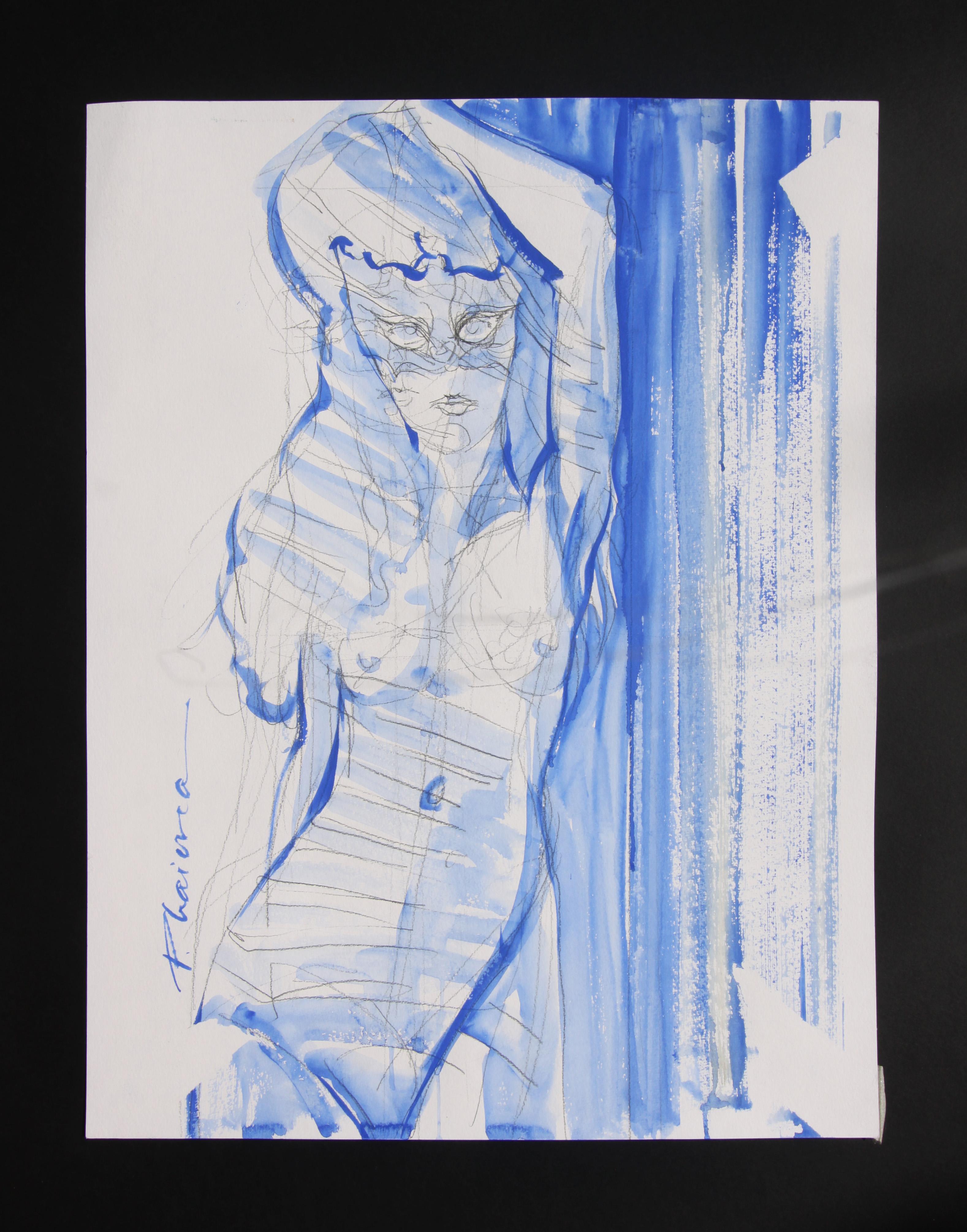 Masked Beauty in Blue original female nude by Paula Craioveanu inspired Matisse For Sale 1