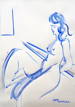 Summer Blue - original large blue nude by Paula Craioveanu 39x27.5in