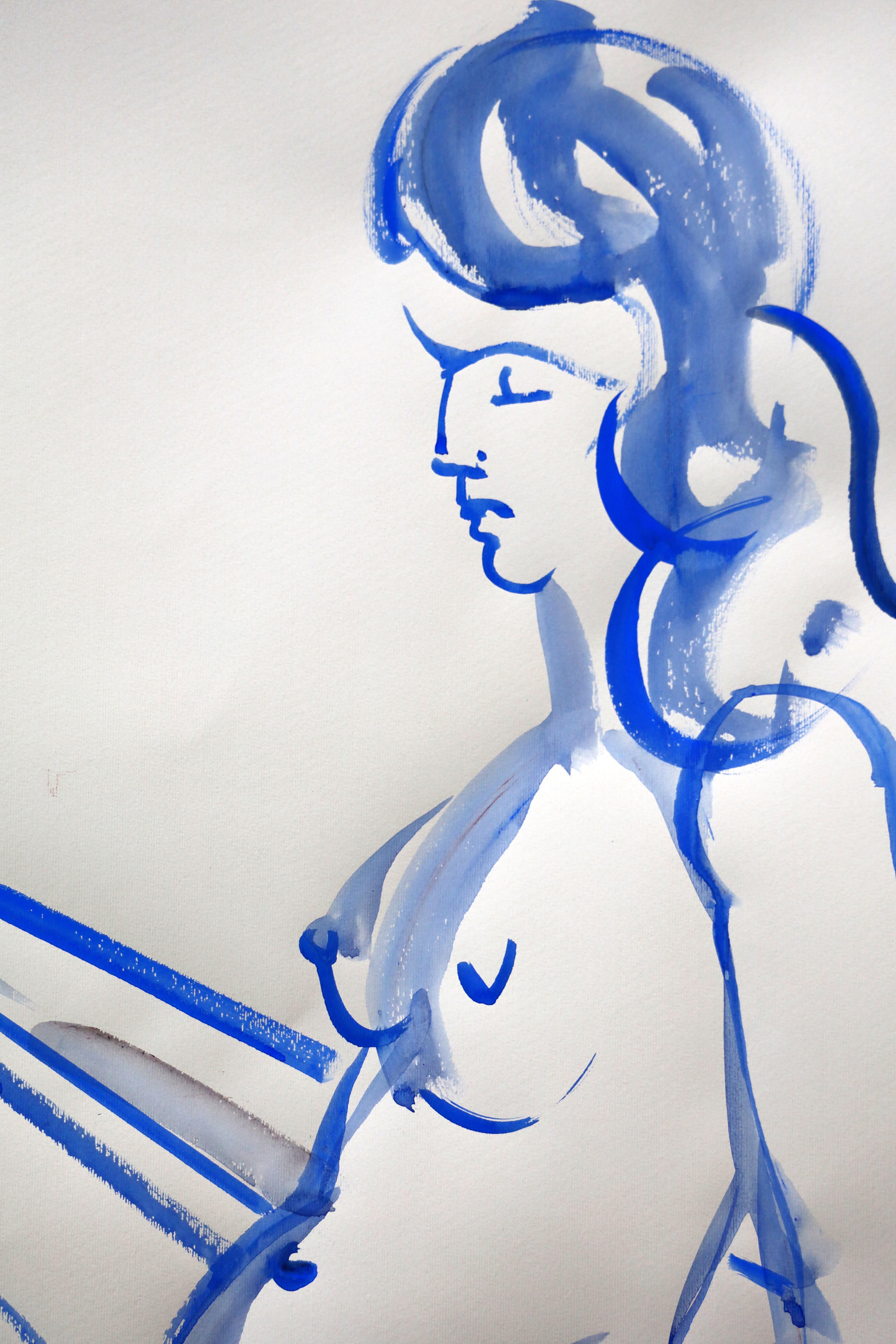 Sommerblau - originaler großer blauer Akt von Paula Craioveanu 39x27,5in im Angebot 1