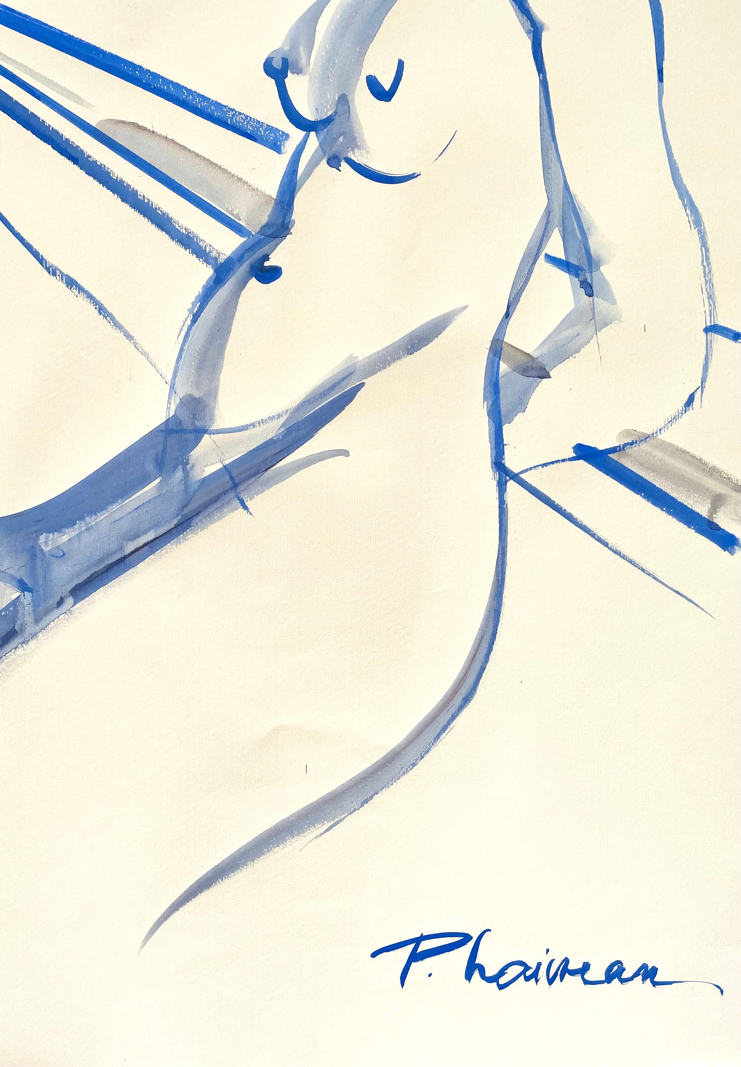 Summer Blue - original large blue nude by Paula Craioveanu 39x27.5in For Sale 2