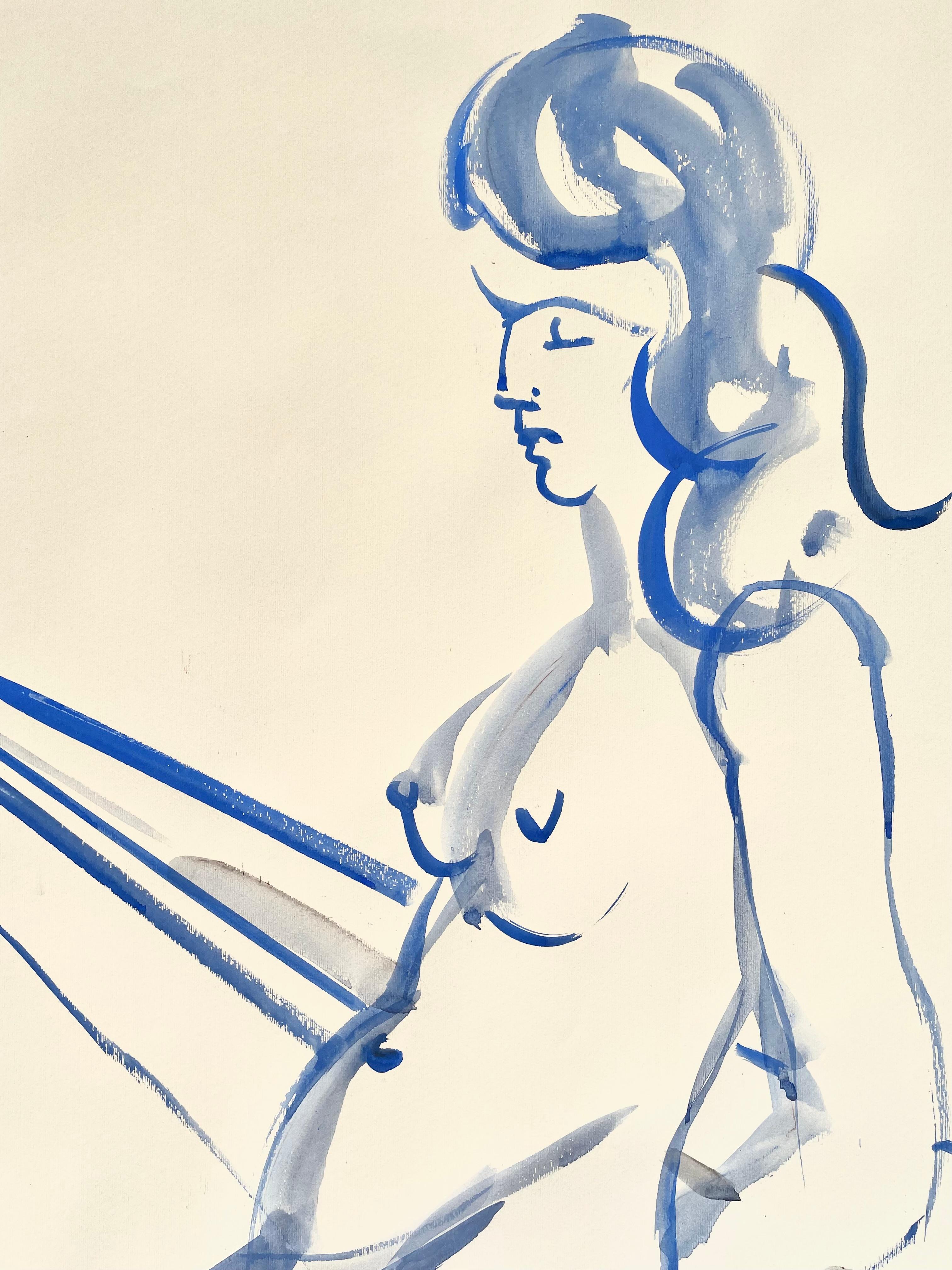 Summer Blue - original large blue nude by Paula Craioveanu 39x27.5in For Sale 3