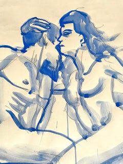 ENTANGLED- original large blue love couple by Paula Craioveanu 39x27in