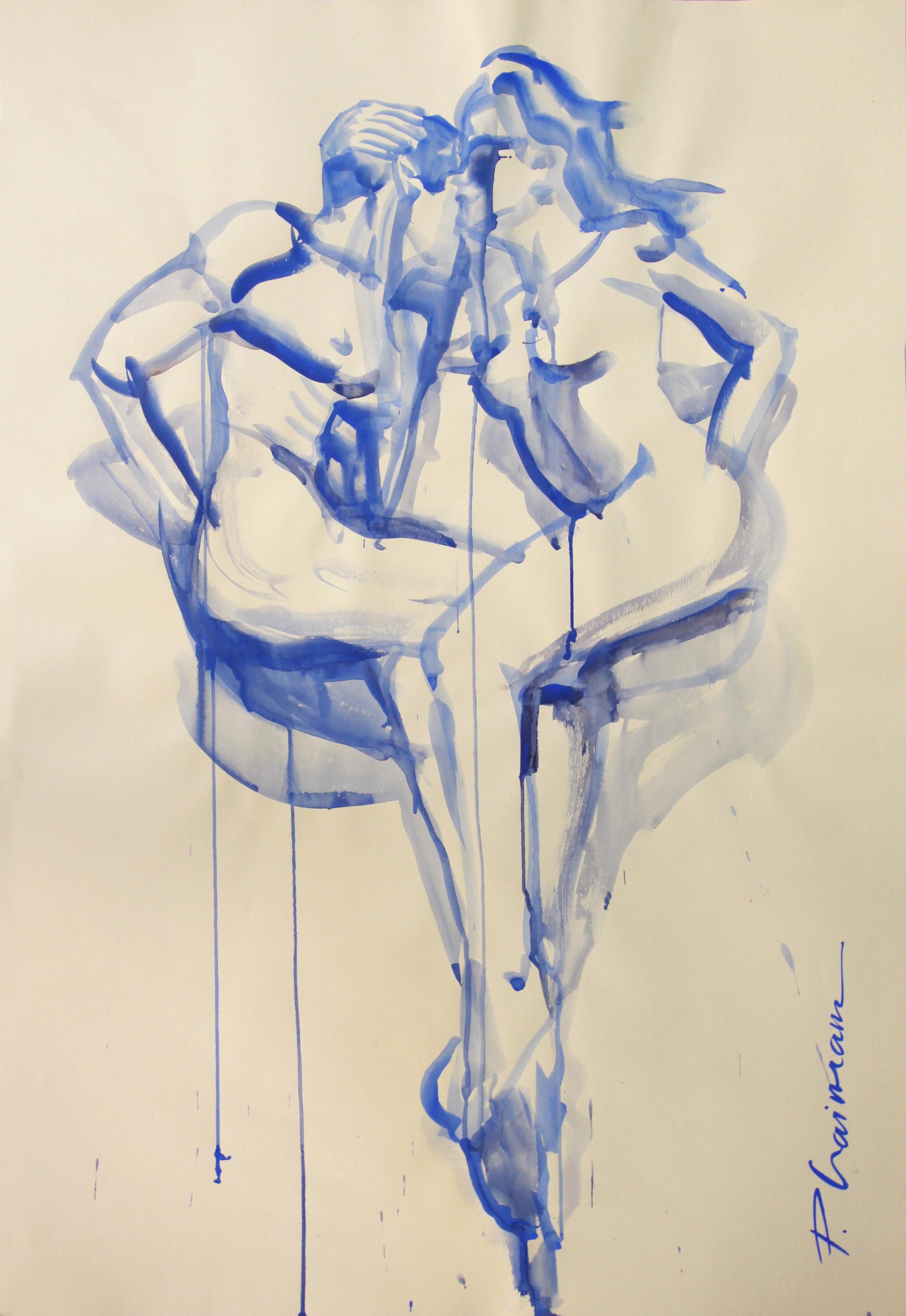 ENTANGLED- original gran pareja de amor azul de Paula Craioveanu 39x27in