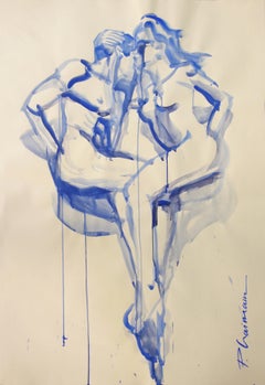 ENTANGLED – originales großes blaues, großes Liebespaar von Paula Craioveanu, 39x27in