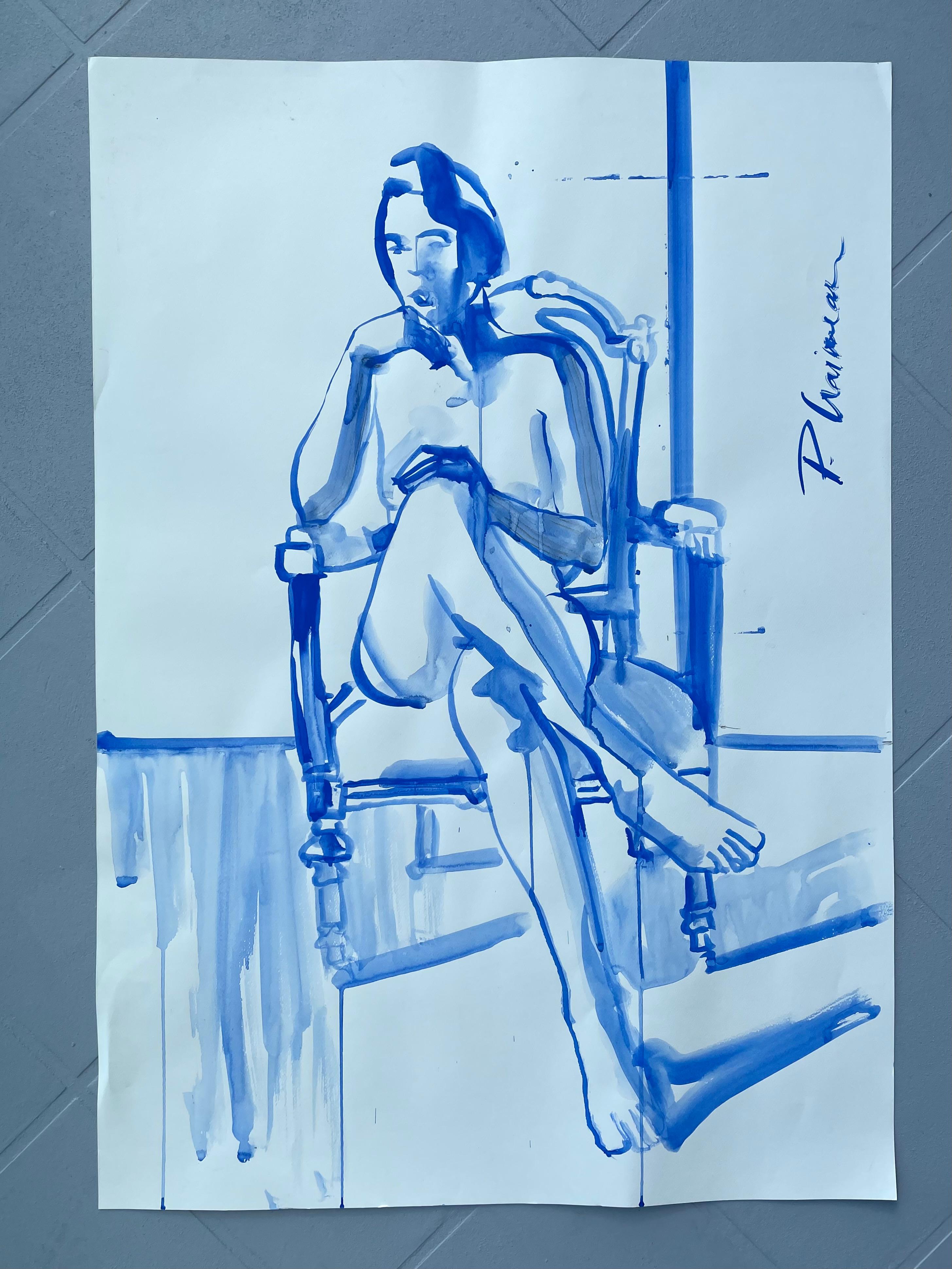 SILENCE - original large blue female nude by Paula Craioveanu 39x27.5in For Sale 1