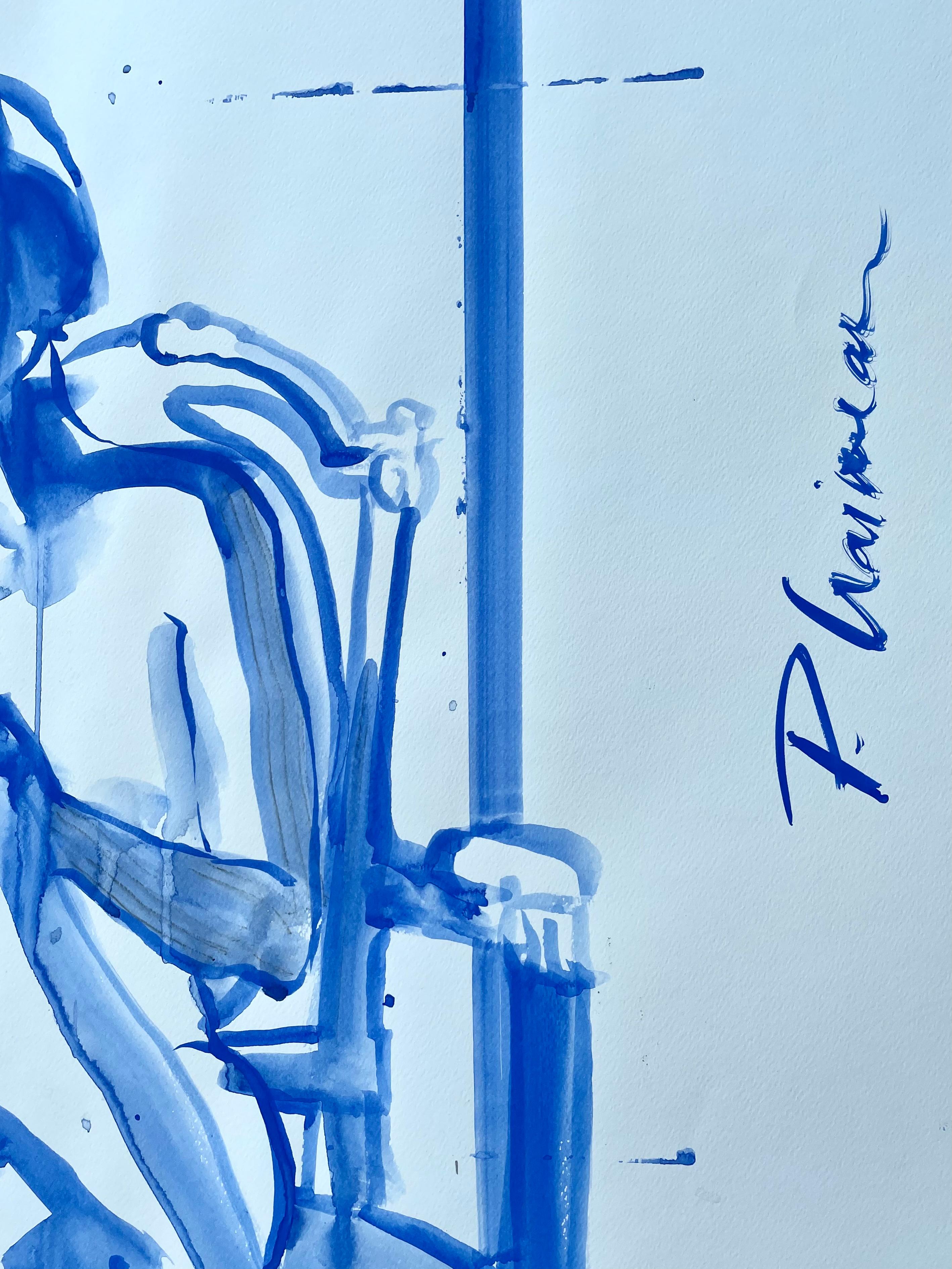SILENCE - original large blue female nude by Paula Craioveanu 39x27.5in For Sale 3