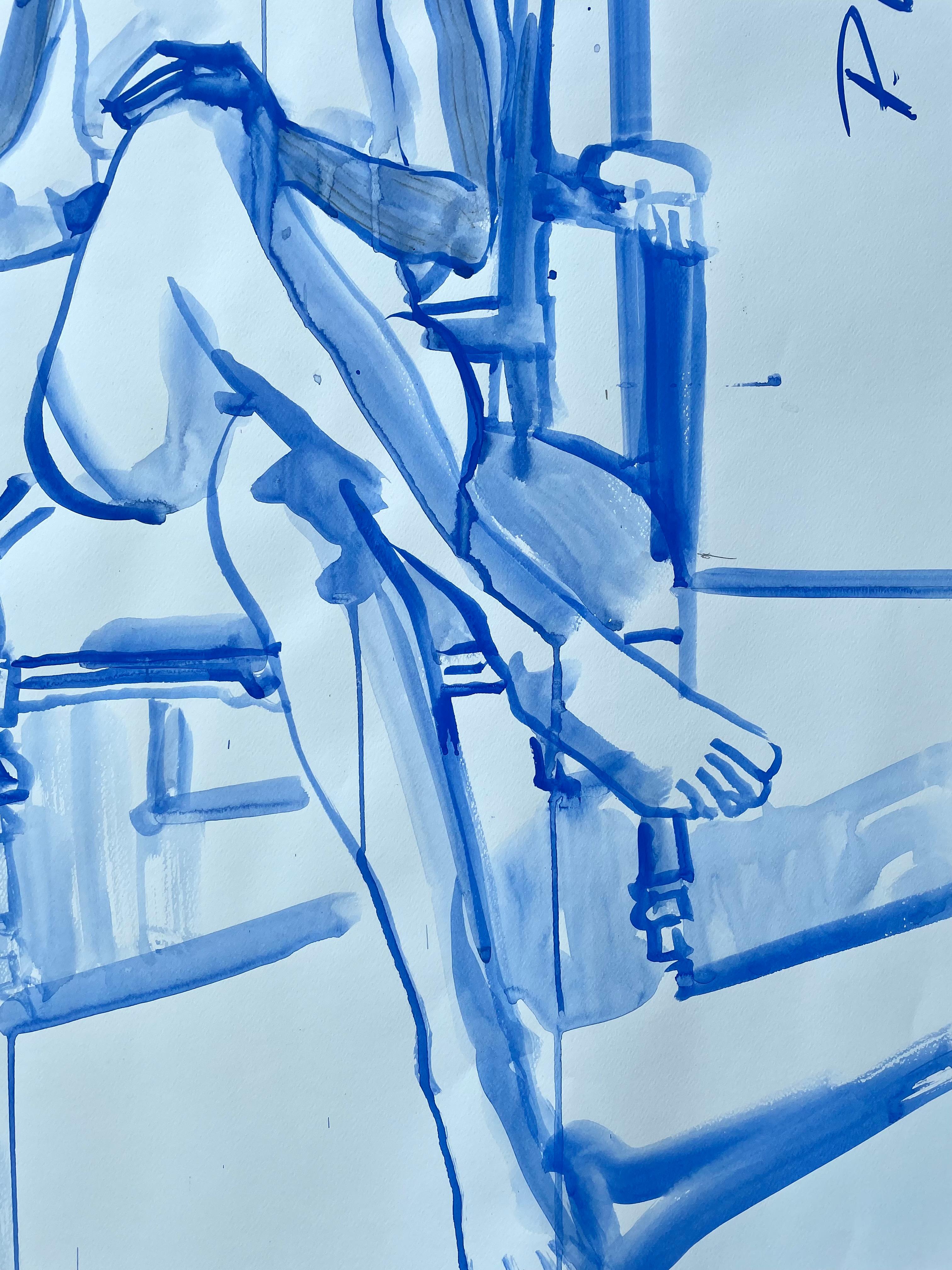 SILENCE - original large blue female nude by Paula Craioveanu 39x27.5in For Sale 2