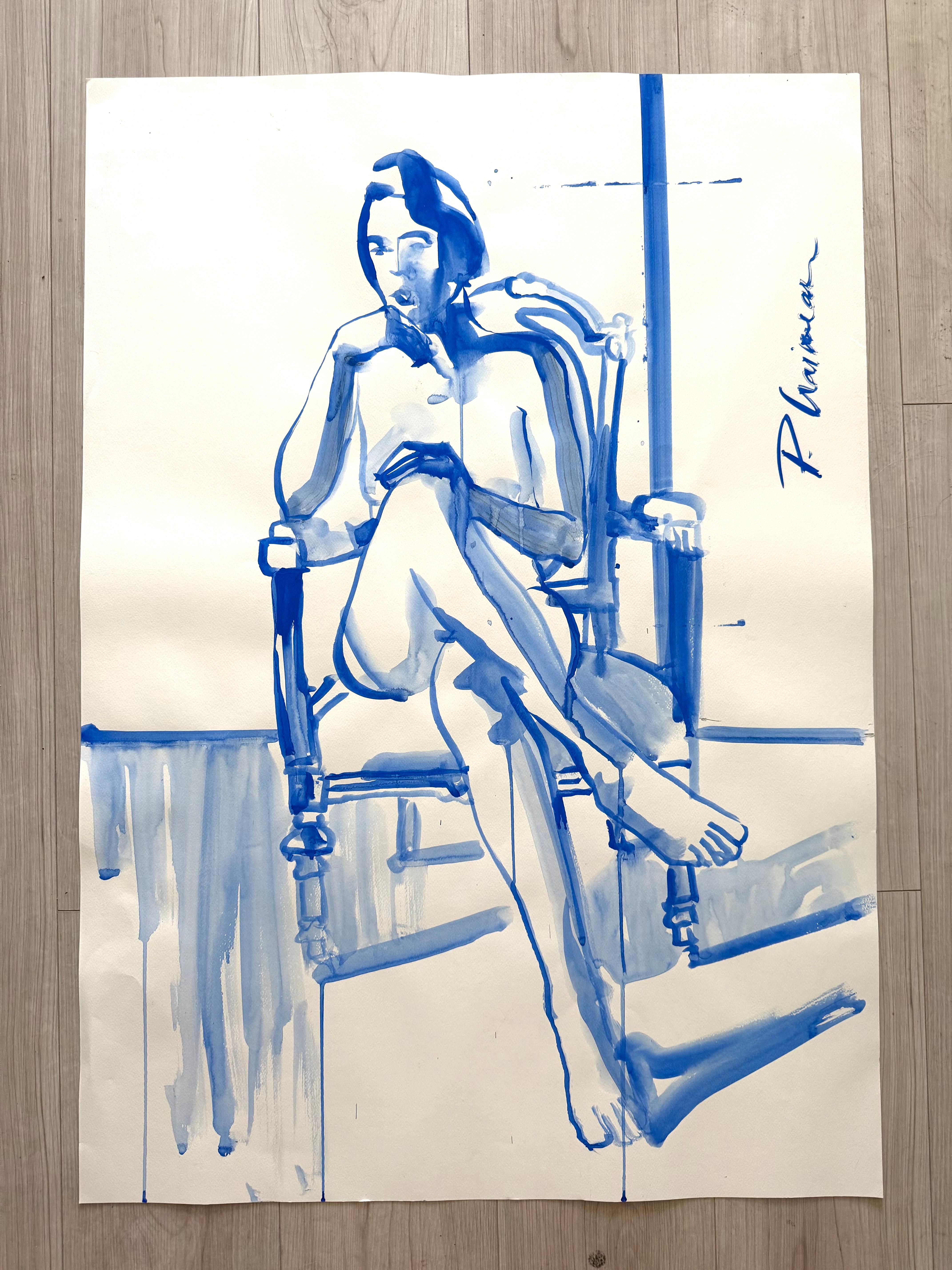 SILENCE - grand nu féminin bleu d'origine par Paula Craioveanu, 39 x 27,5 pouces en vente 4