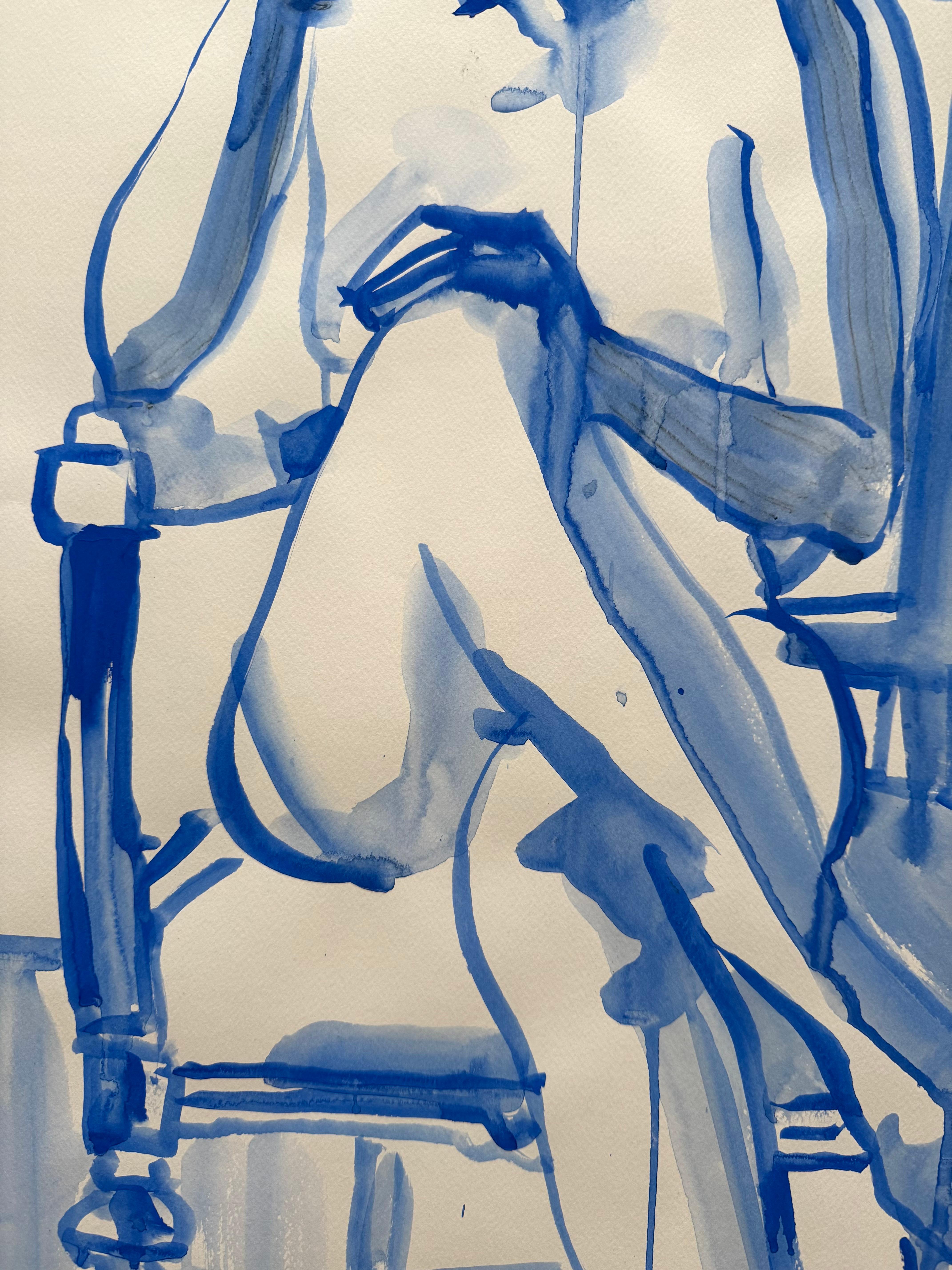 SILENCE - grand nu féminin bleu d'origine par Paula Craioveanu, 39 x 27,5 pouces en vente 7