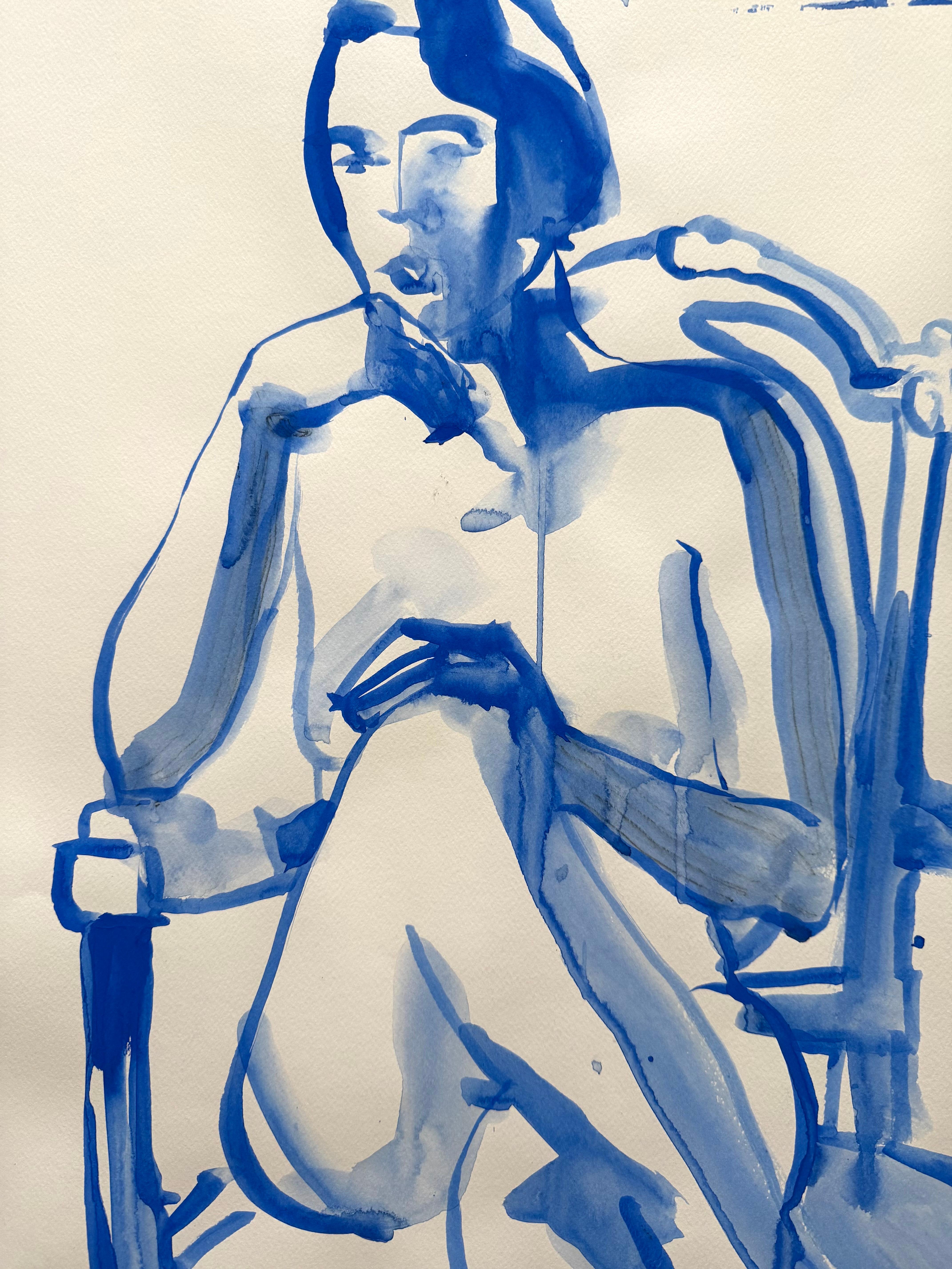 SILENCE - grand nu féminin bleu d'origine par Paula Craioveanu, 39 x 27,5 pouces en vente 6