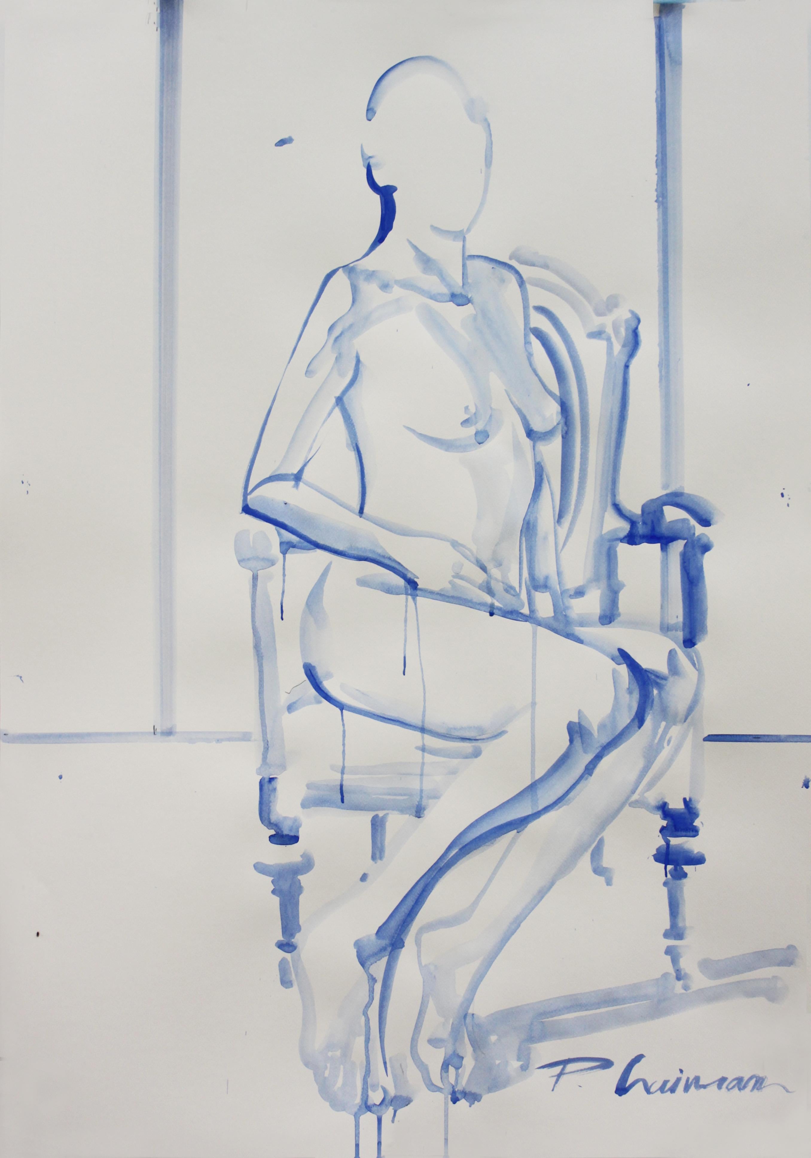 "Summertime", pencil and ultramarine tempera on paper, inspired by Matisse.
Part of Nude in Interior series.


Large drawing. Shipped rolled in a tube, directly from the artist's studio.

Artist Statement
"I started by painting interiors, being