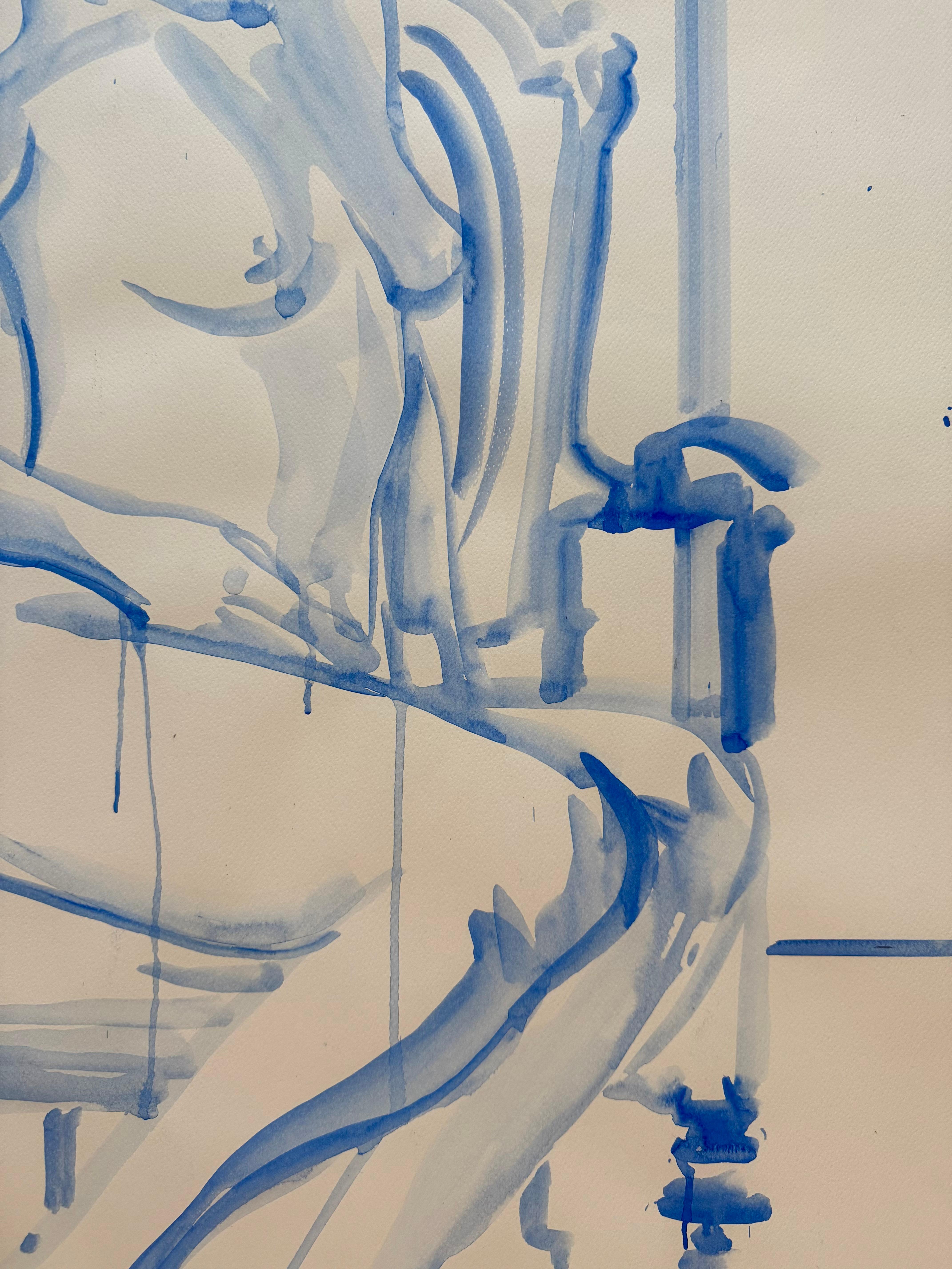 Summertime - grand nu bleu original de Paula Craioveanu, 39 x 27 pouces en vente 5