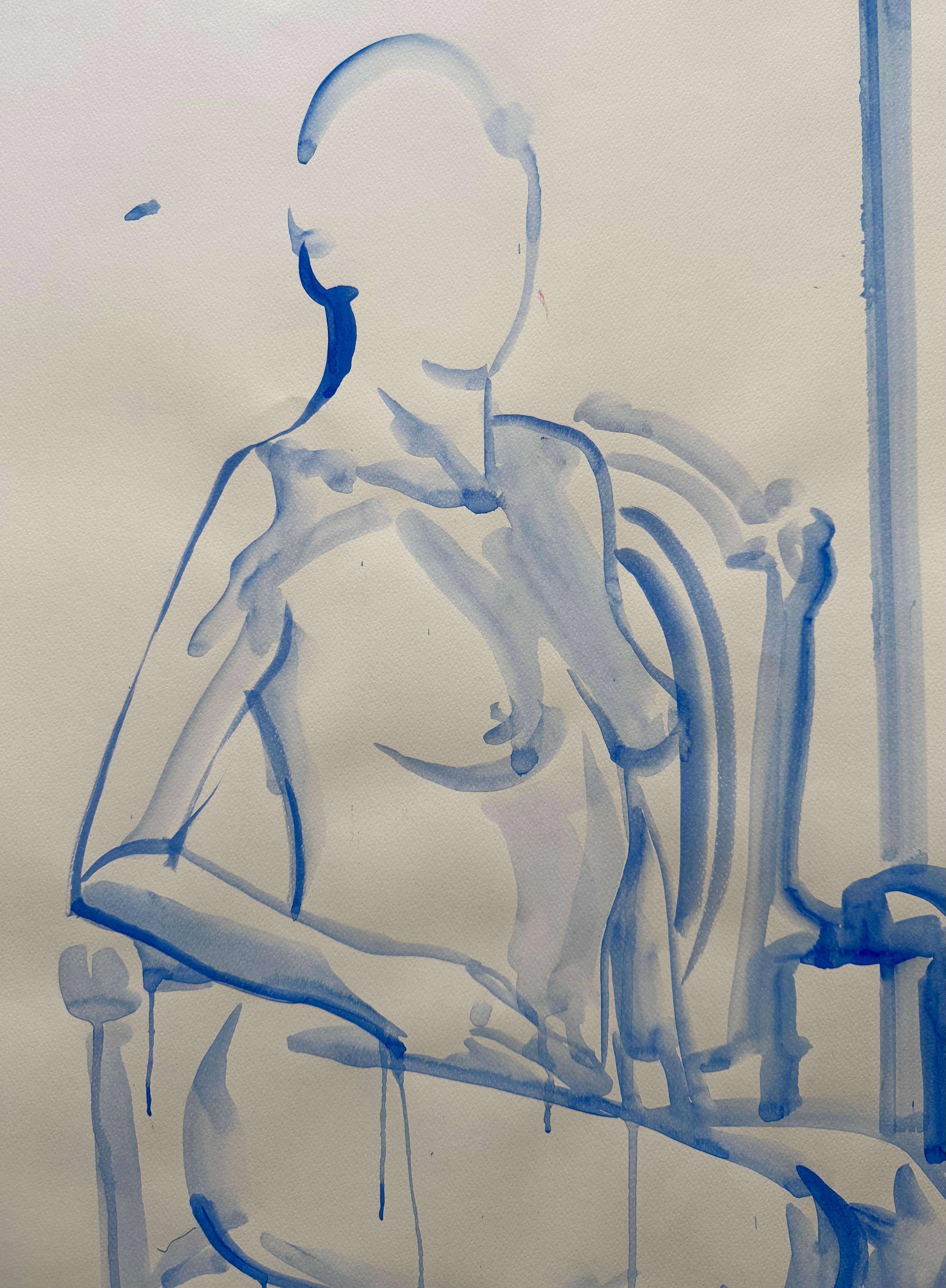 Summertime - grand nu bleu original de Paula Craioveanu, 39 x 27 pouces en vente 6