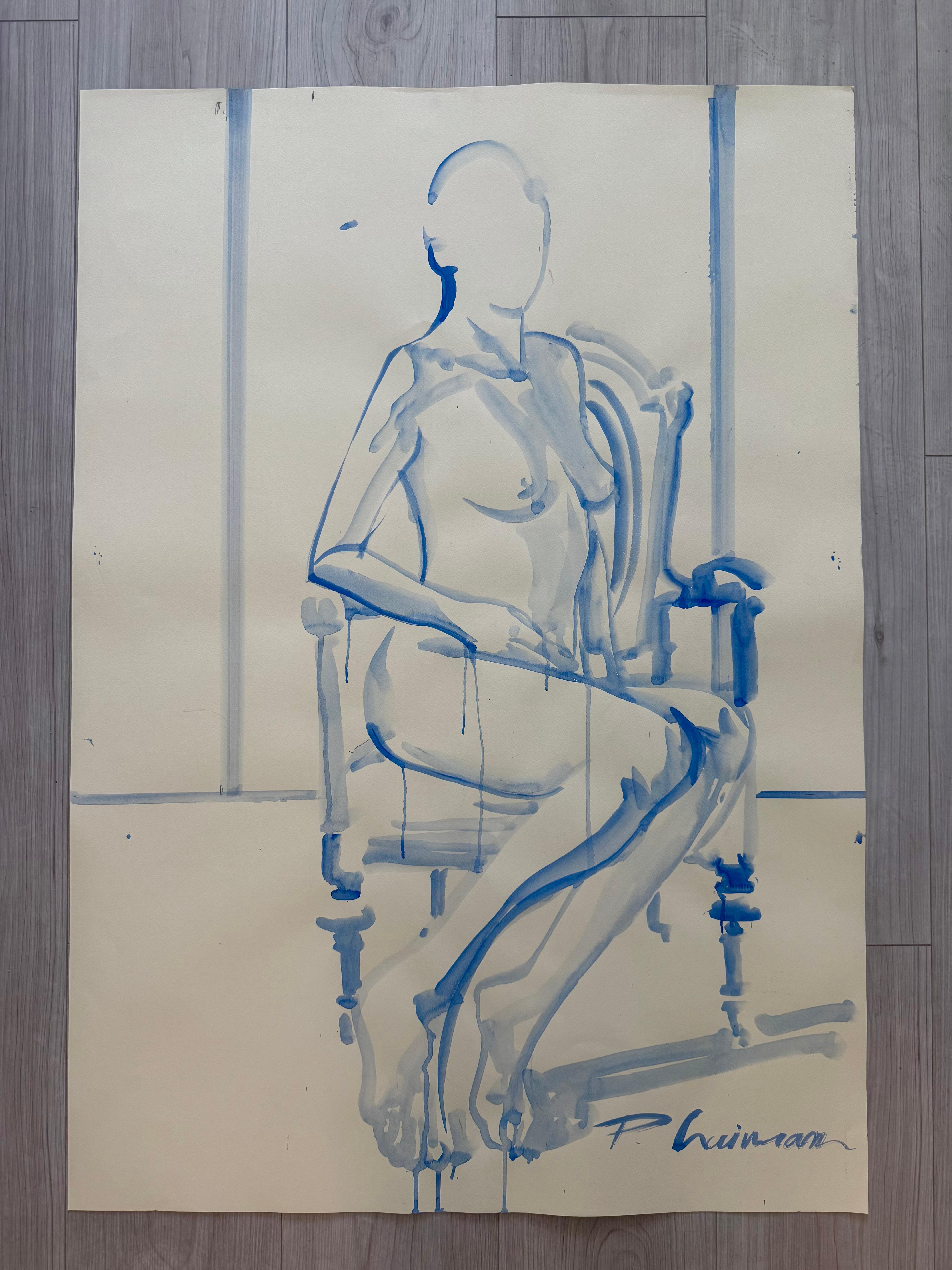 Summertime - grand nu bleu original de Paula Craioveanu, 39 x 27 pouces en vente 3