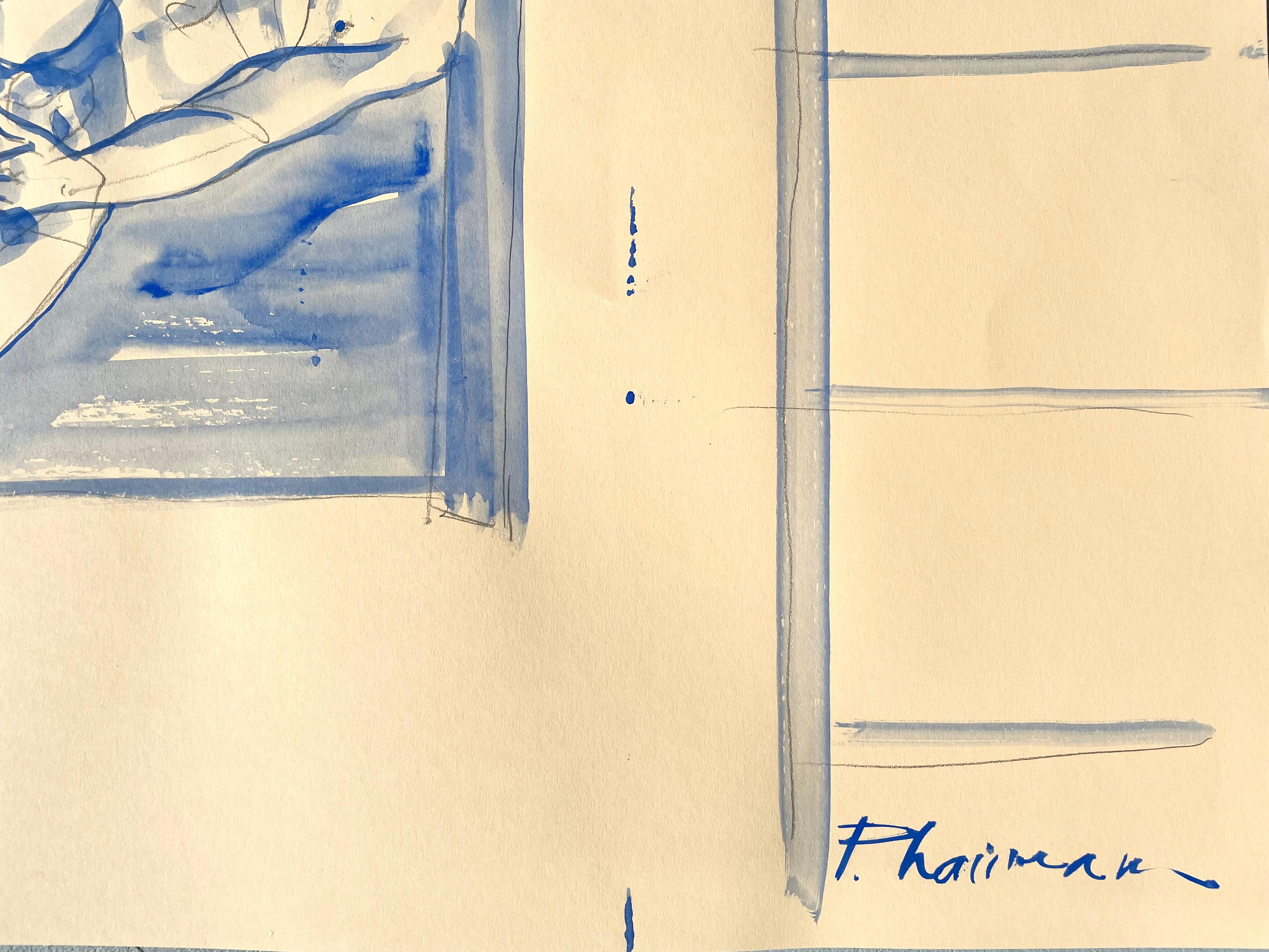 The Room with a View - Nu masculin en bleu dessin de Paula Craioveanu inspiré par Matisse en vente 2