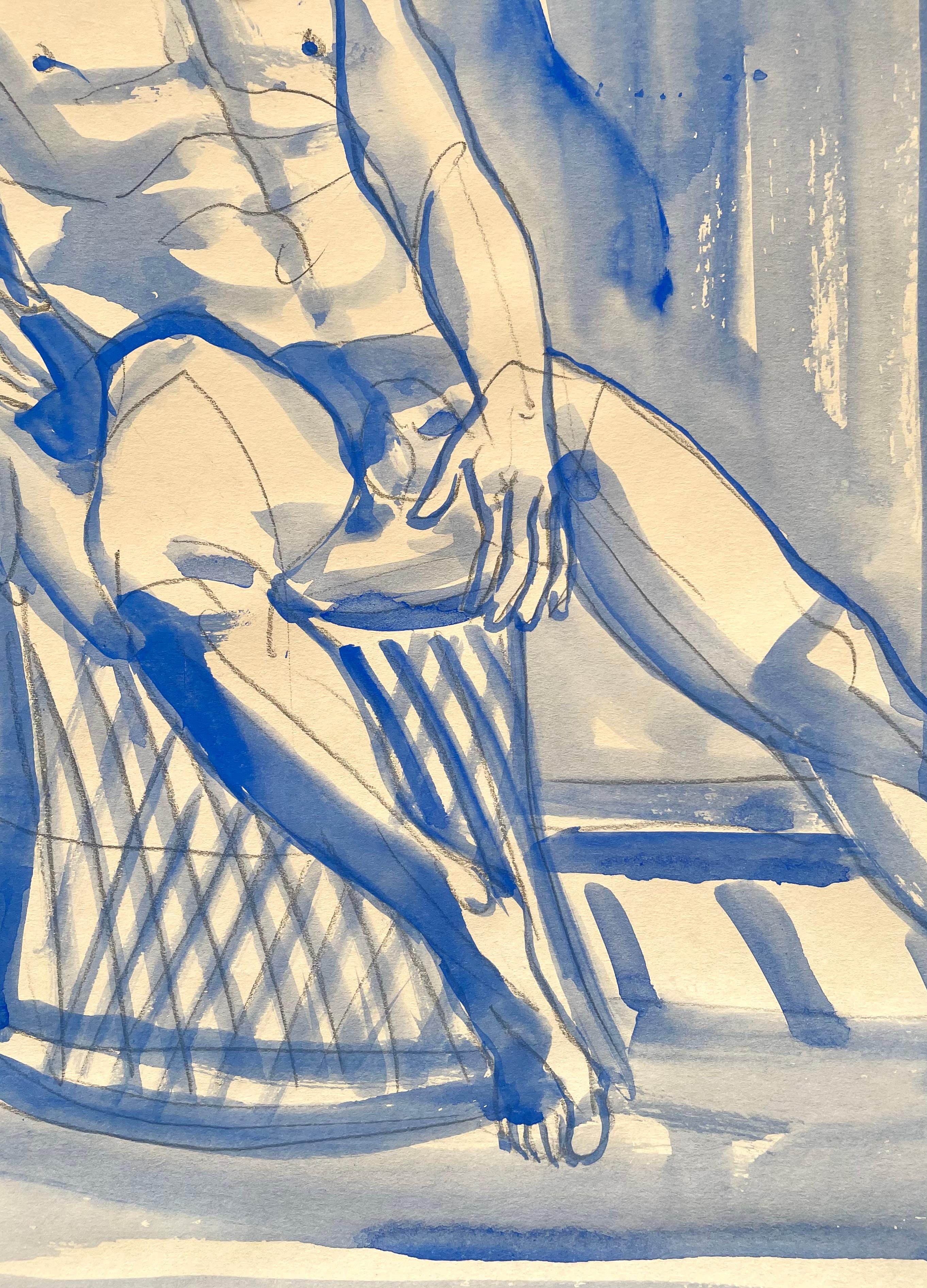 The Room with a View - Nu masculin en bleu dessin de Paula Craioveanu inspiré par Matisse en vente 4
