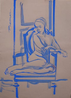 Nude in Blue - female nude drawing by Paula Craioveanu inspired by Matisse