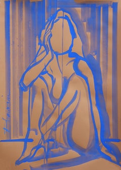 Selbstliebe – Blauer nackter original weiblicher Akt von Paula Craioveanu inspiriert von Matisse