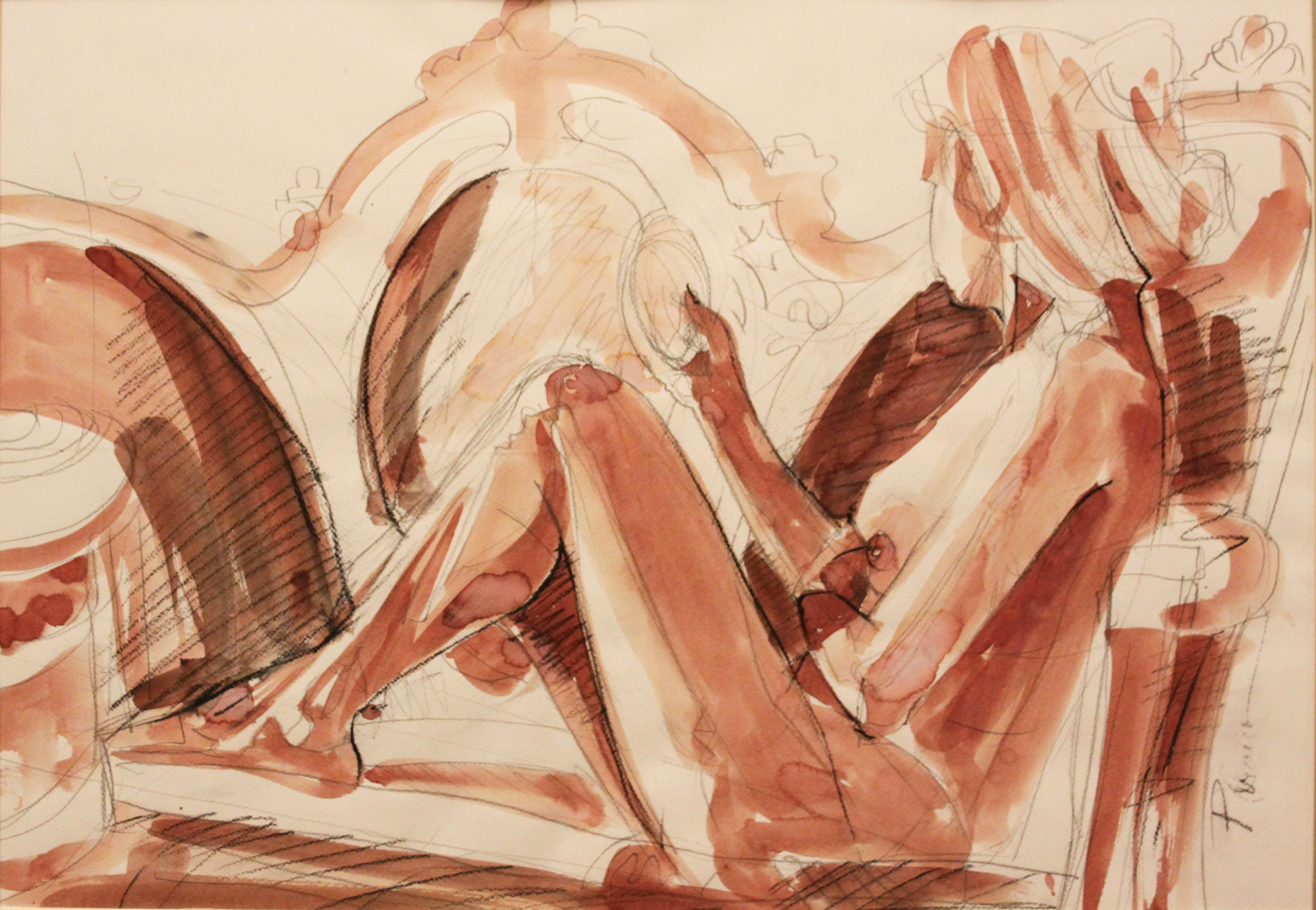 "In the Mirror", nude, sepia red on  paper.
Part of Nude in Interior series.

Shipped rolled in a tube, directly from the artist's studio.


1st dibs offers free shipping for certain items, check this offer:
" Enjoy Free Shipping on Art, Fashion &