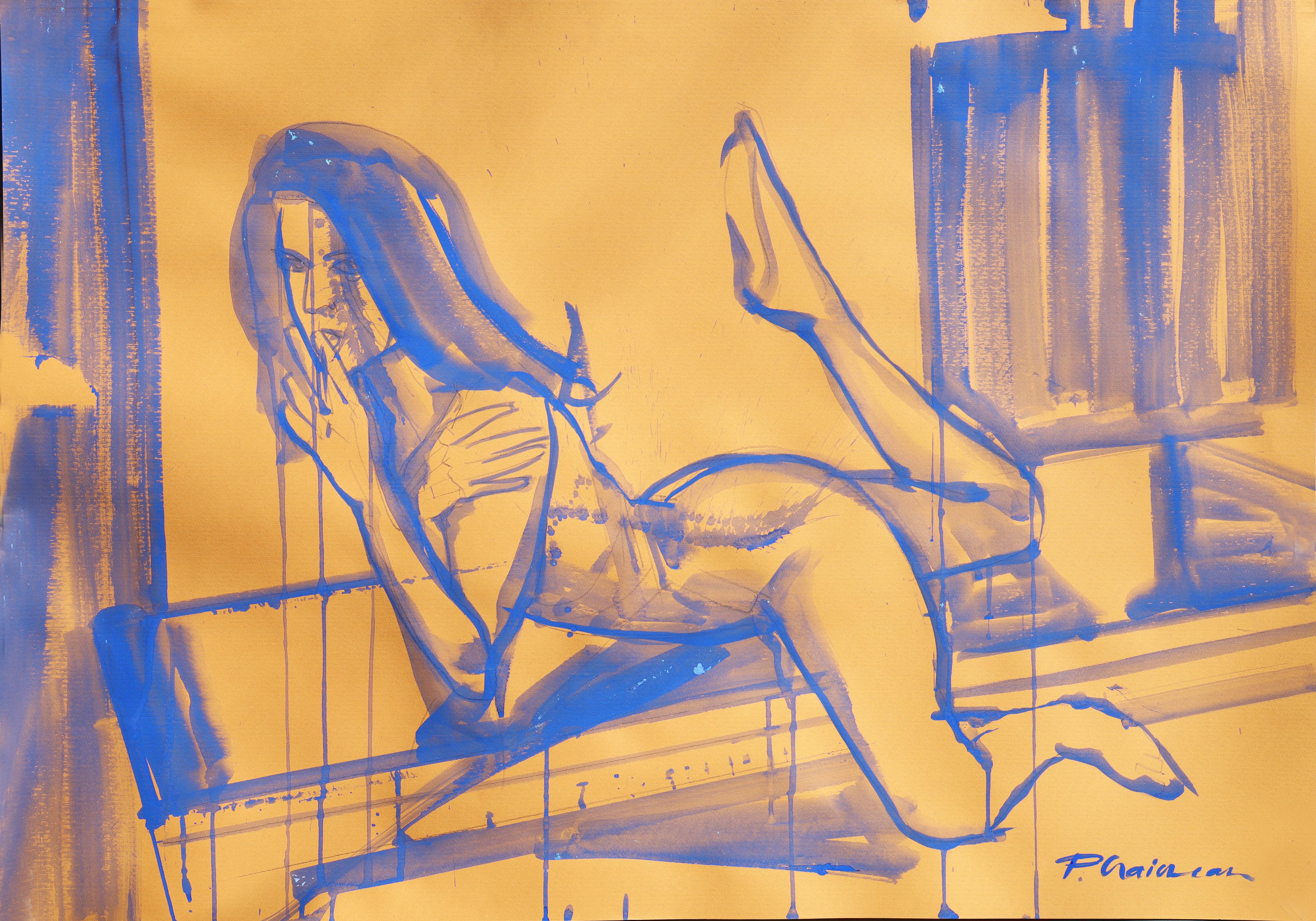 "La fin de l'innocence
Fait partie de la série "Blue Nude", inspirée des œuvres sur papier de Matisse.
Grand dessin original.  Taille 27.5x39in / 70x100cm . Tempera sur papier coloré.

Envoi roulé dans un tube, bien emballé.
